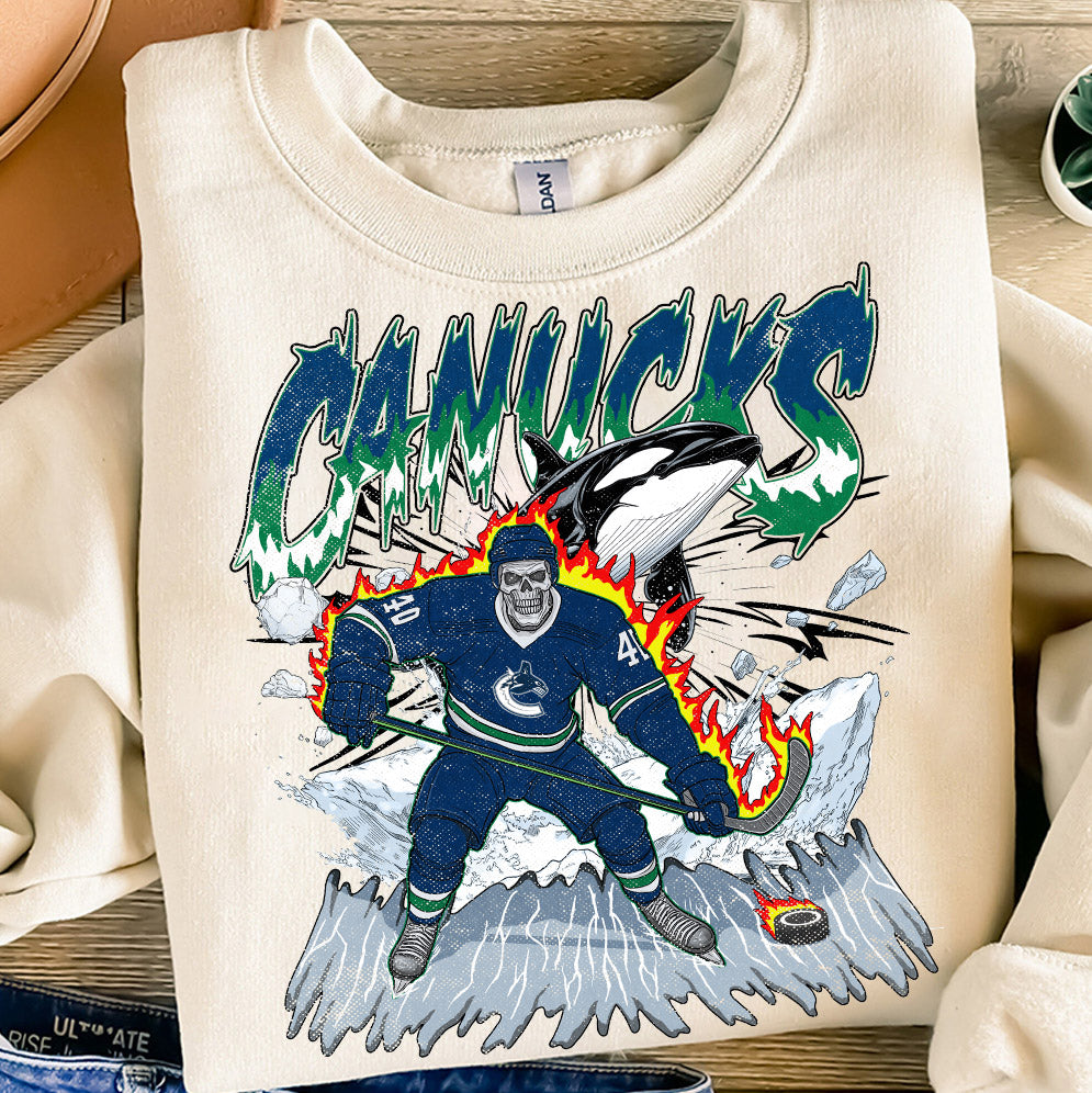 Canucks Hockey Png, Retro Vintage Skeleton Whale Ice Sport Gift