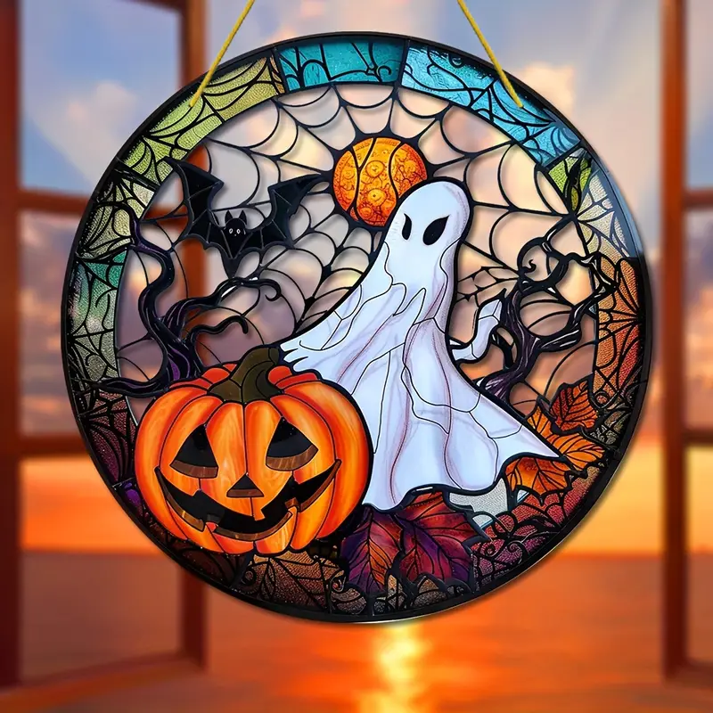 Spooky Ghost Halloween Window Hanging - 8x8 Colorful Acrylic Suncatcher, Gothic Home & Garden Decor, Perfect for Housewarming Gifts & Holiday Decorations Halloween Home Decor Spooky Home Decor ORHA2408