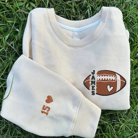 Personalized Football Embroidered Sweatshirt- Custom Football Name And Number On Sleeve Embroidered Sweatshirt EMHA1009S