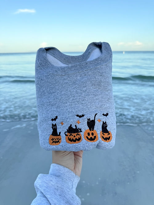 Halloween Kitties Embroidered Crewneck EMHA2808