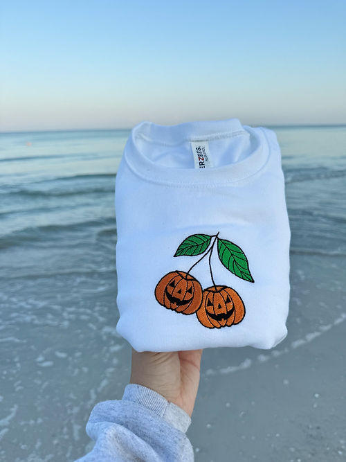 Pumpkin Cherries Embroidered Crewneck EMHA2808