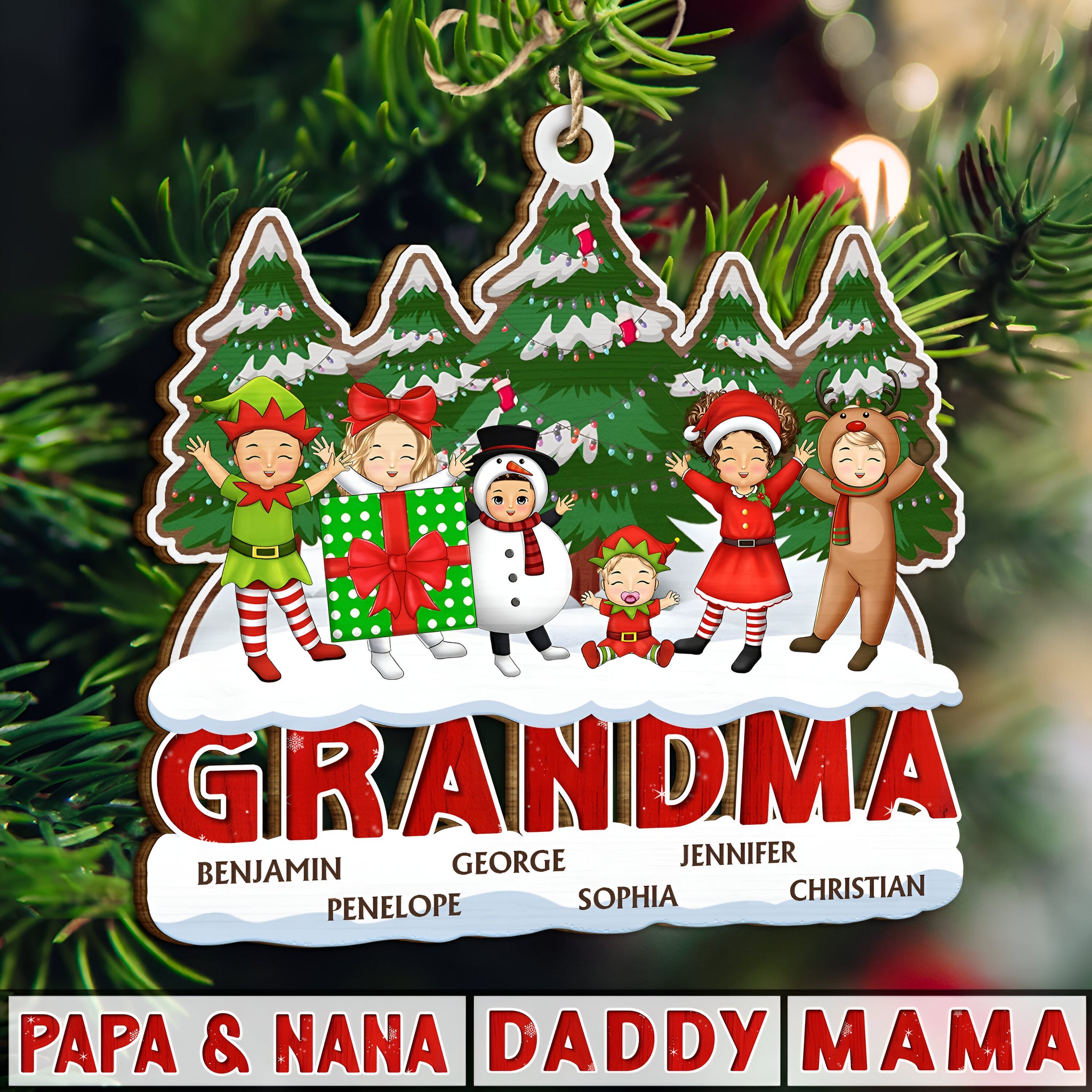 Christmas Cosplay Grandkids Nana Papa Mommy Dad - Loving Gift For Grandpa, Grandma, Grandparents - Personalized Wooden Cutout Ornament ORN0310