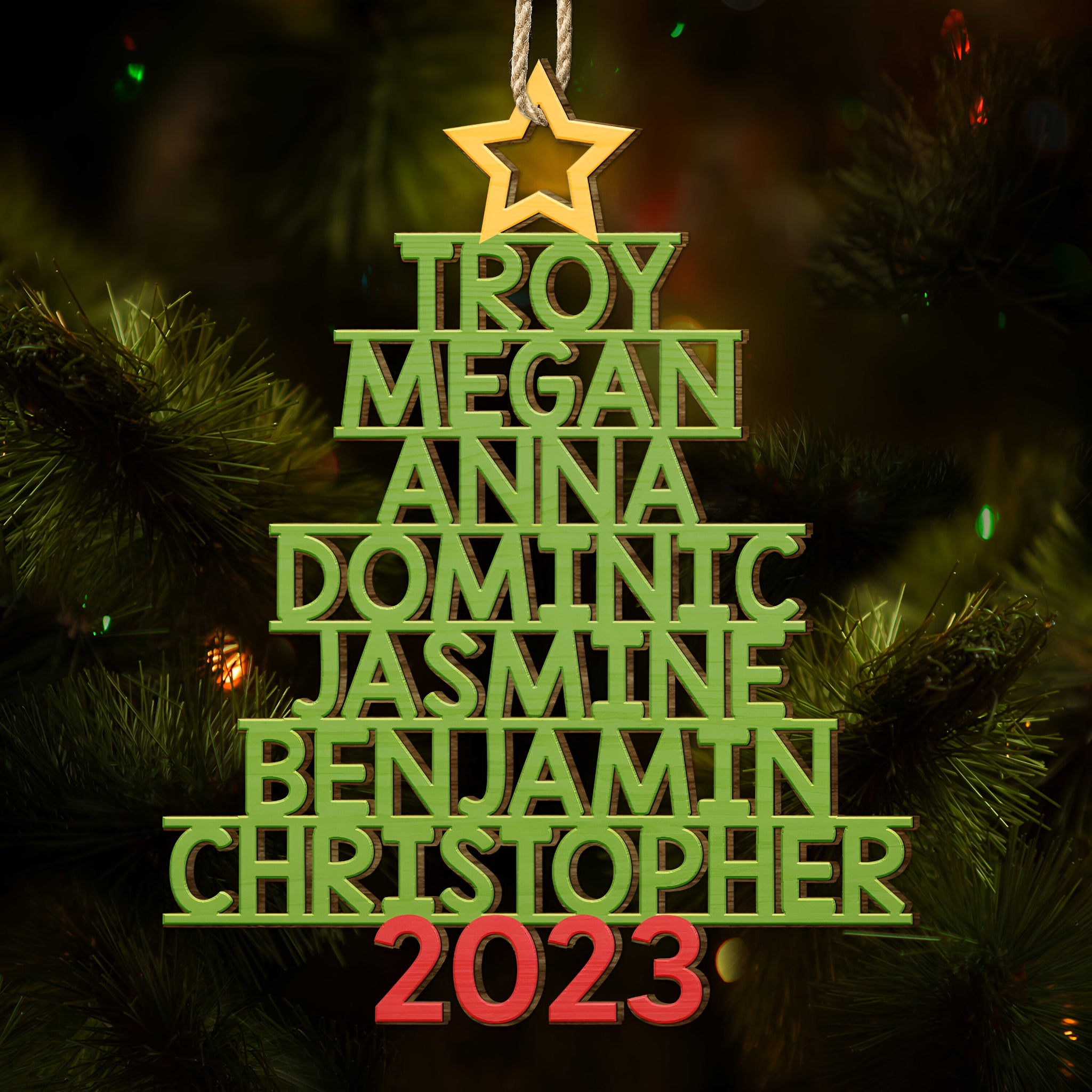 Christmas Color Tree Family Name - Gift For Family, Besties, Coworker - Personalized Wooden Cutout Ornament ORN0210