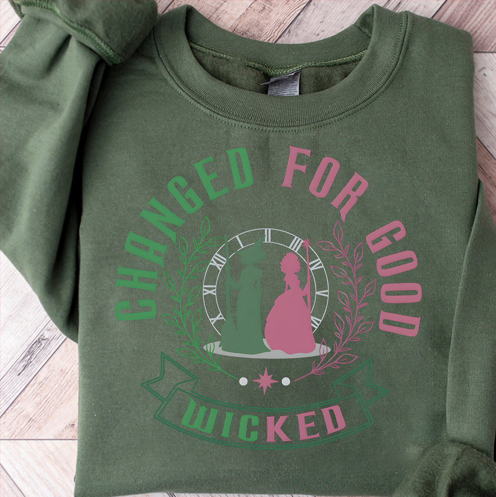 Changed For Good Sweatshirt, Wicked Defy Gravity Shirt, Wicked Musical Sweater, Wizard of Oz T-shirt Broomstick, Witch Pink And Green Tee