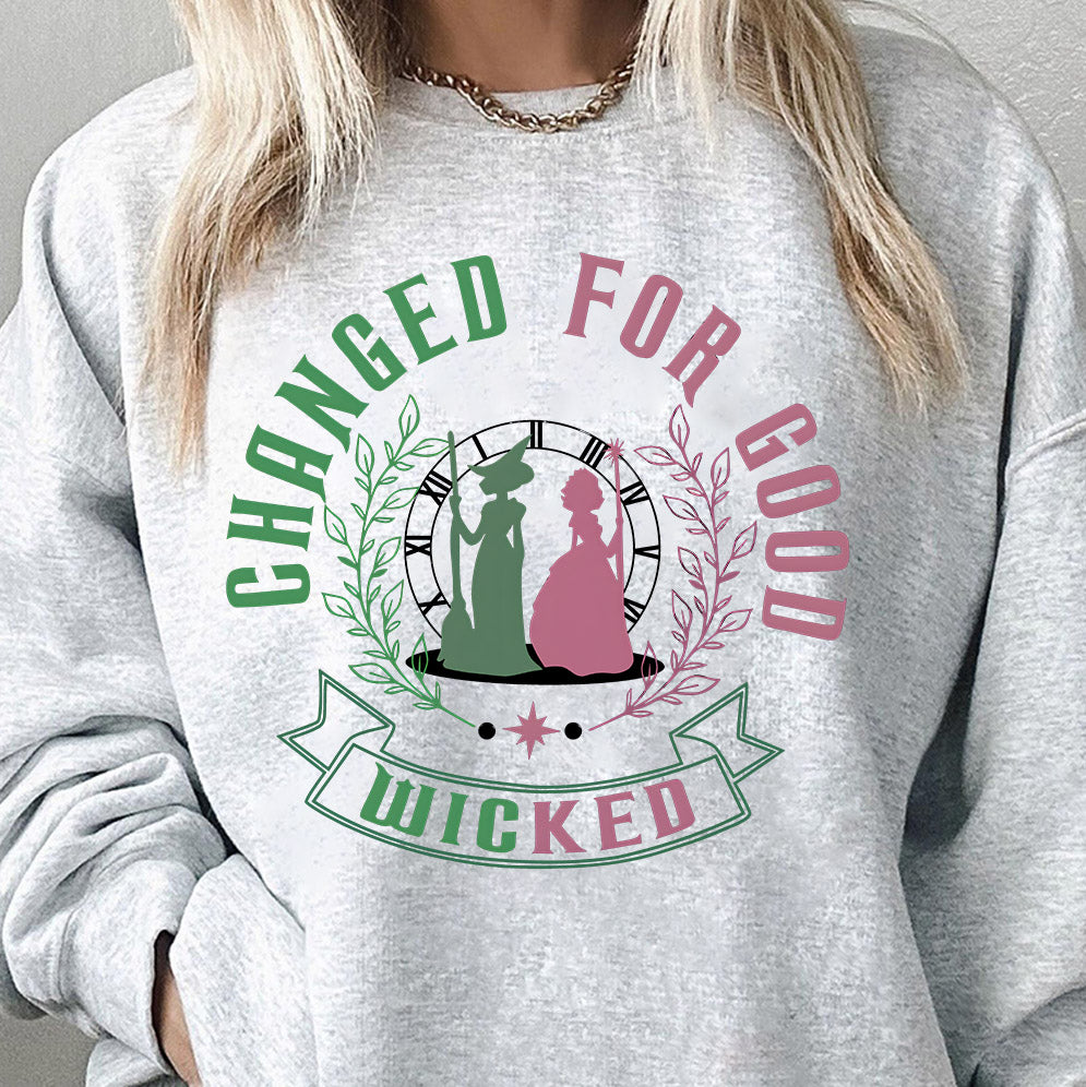 Changed For Good Sweatshirt, Wicked Defy Gravity Shirt, Wicked Musical Sweater, Wizard of Oz T-shirt Broomstick, Witch Pink And Green Tee