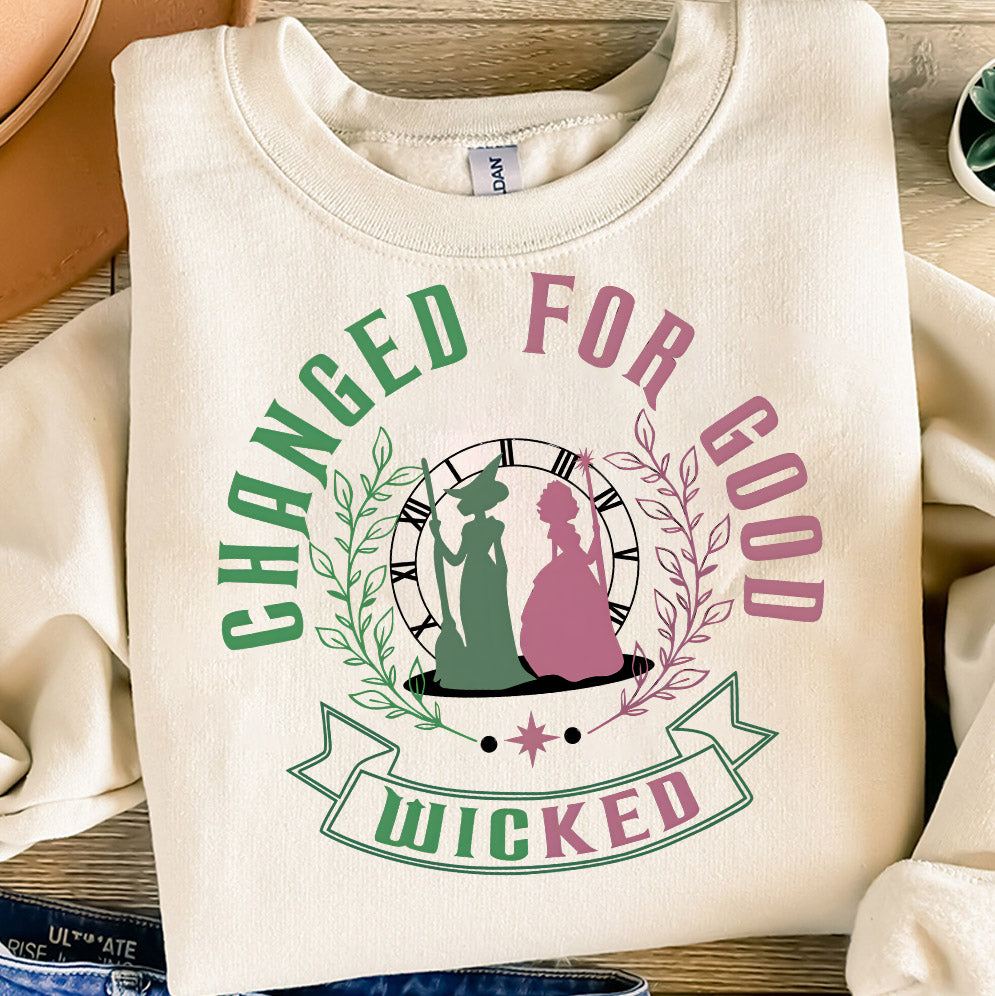 Changed For Good Sweatshirt, Wicked Defy Gravity Shirt, Wicked Musical Sweater, Wizard of Oz T-shirt Broomstick, Witch Pink And Green Tee