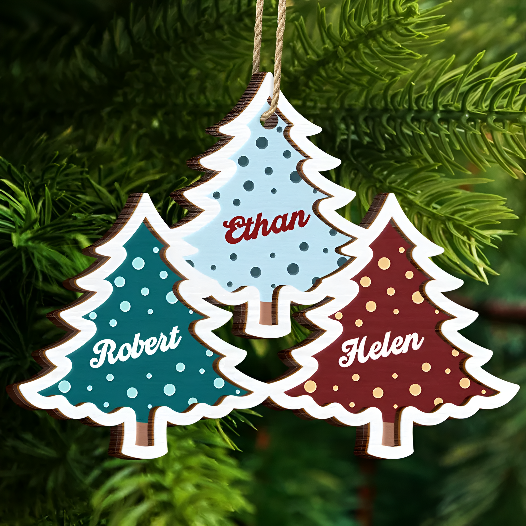 Christmas Trees Custom Names For Family, Grandkids, Friends - Personalized 2-Layered Wooden Ornament ORN0310