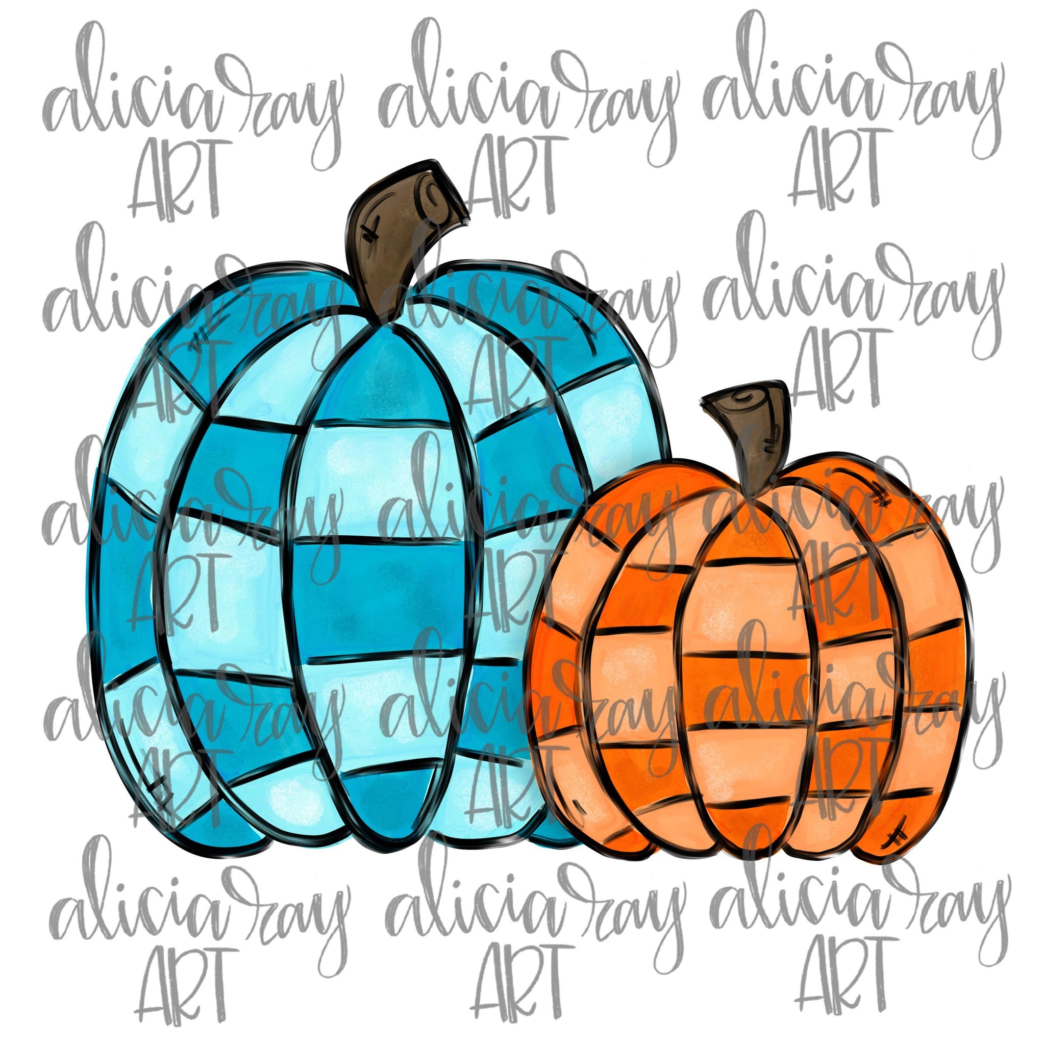 Checkered Pumpkins Sublimation DTF Design PNG Digital Download  Hand Drawn Printable Art  Blue and Orange  Boy Design SCU