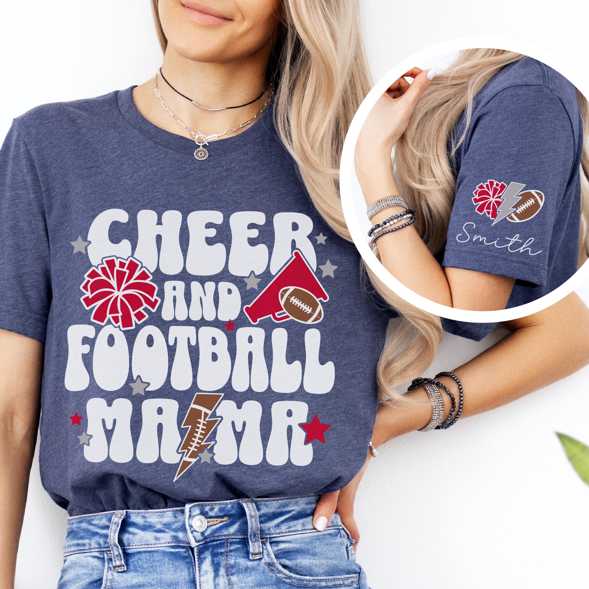 Cheer and Football Mama Shirt, Football and Cheer Mom Shirt, Custom Cheer Mom TShirt, Football Mama T Shirt, Mom of Both Tee, Gift for Mama 1 FB2308