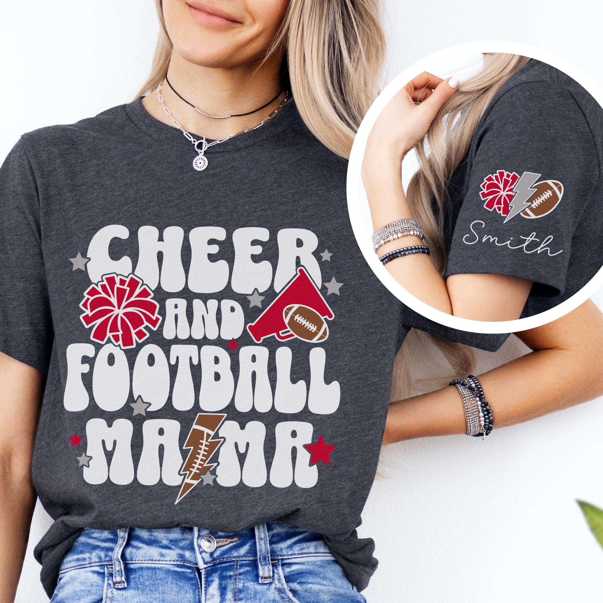 Cheer and Football Mama Shirt, Football and Cheer Mom Shirt, Custom Cheer Mom TShirt, Football Mama T Shirt, Mom of Both Tee, Gift for Mama  FB2308