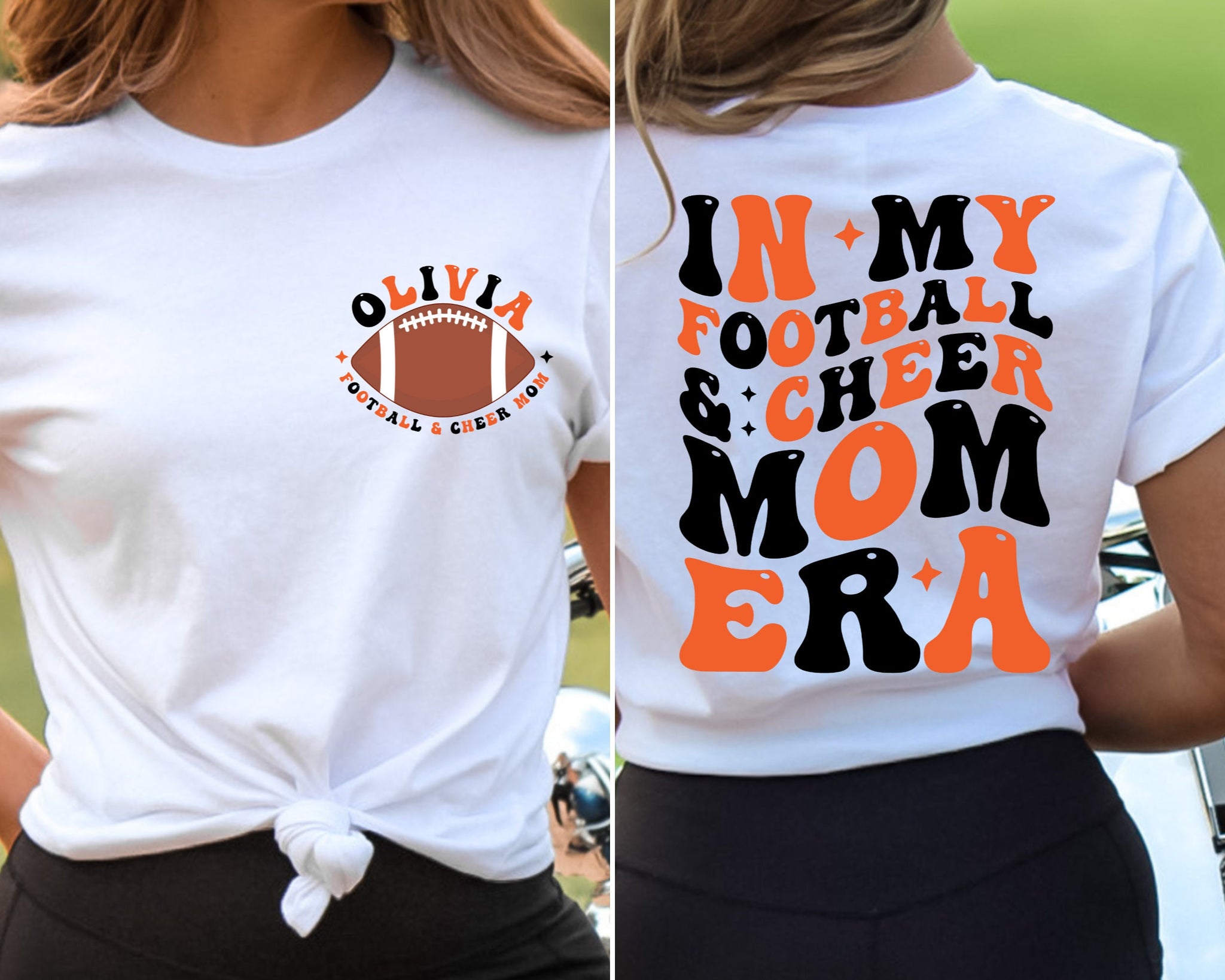 Cheer and Football Mom Shirt, Personalized Gift for Cheer Mom, Football Mom Shirt, Mom of Both Custom Shirt Cheer Football Mom Era Kids Name 1 FB2308