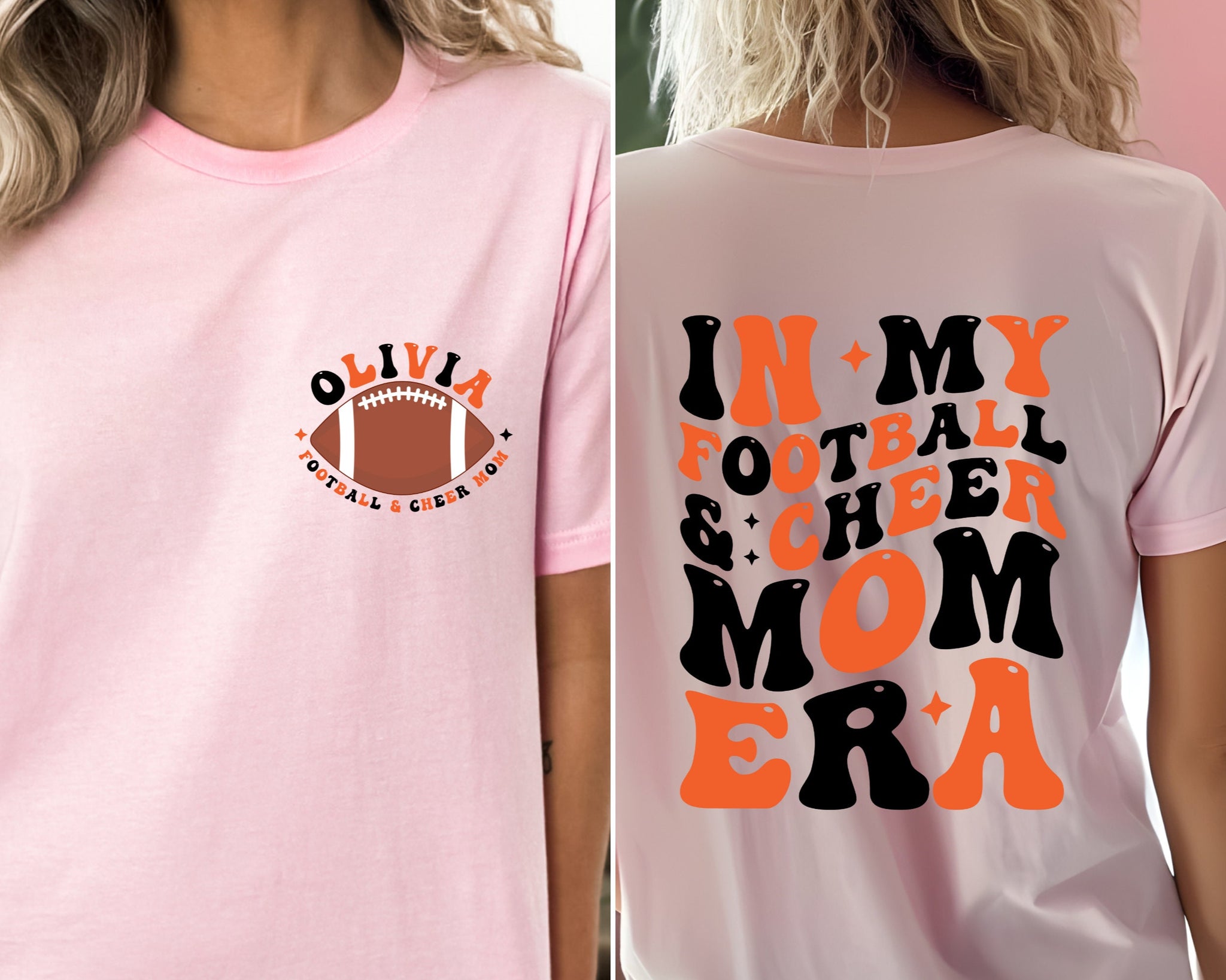 Cheer and Football Mom Shirt, Personalized Gift for Cheer Mom, Football Mom Shirt, Mom of Both Custom Shirt Cheer Football Mom Era Kids Name 1 FB2308