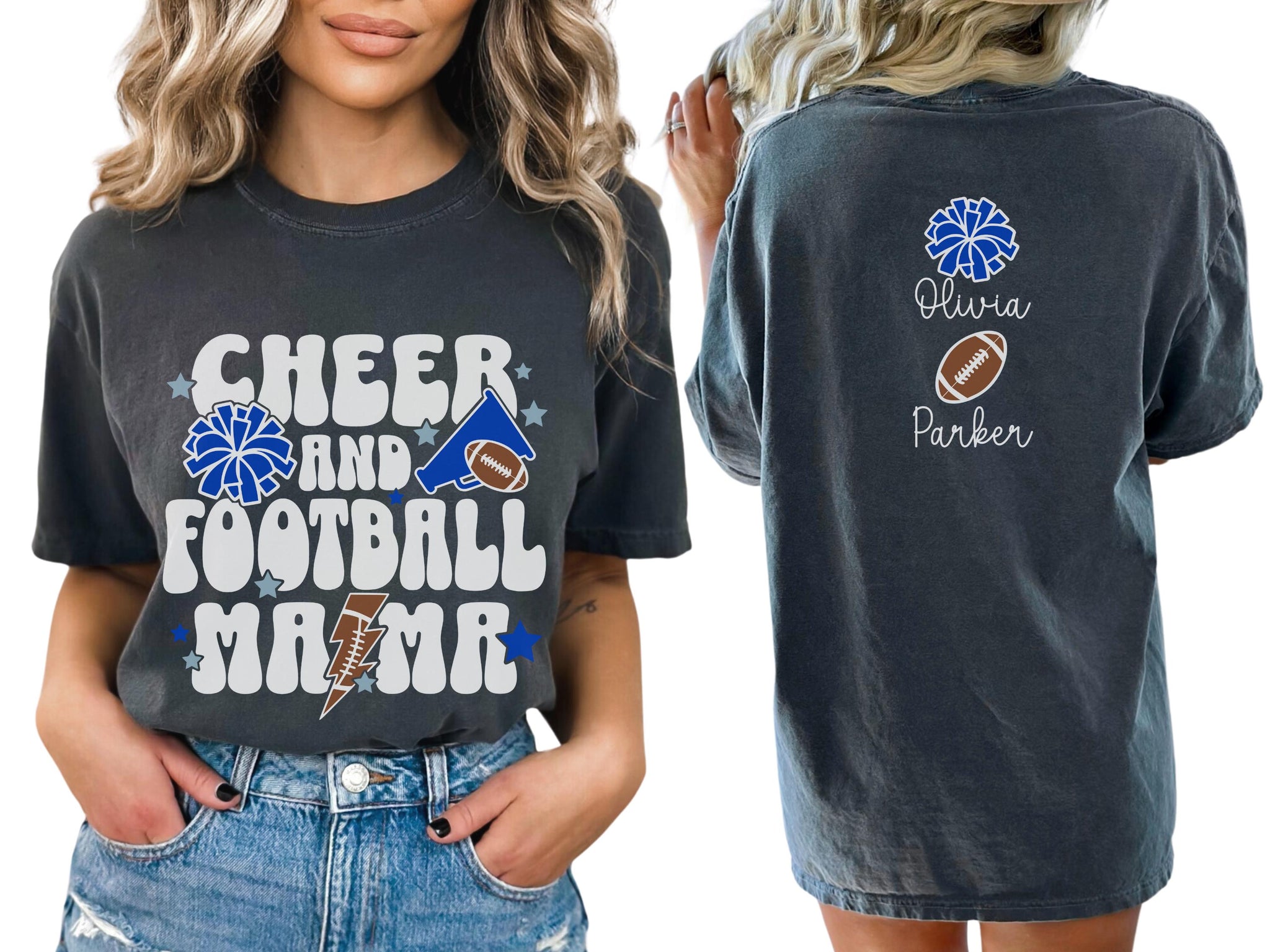 Cheer Football Mom Shirt with Names, Football Cheer Mom Shirt, Football Cheer Mama Shirts, Custom Football Cheer Shirt Personalized Mom Gift 10 FB2308