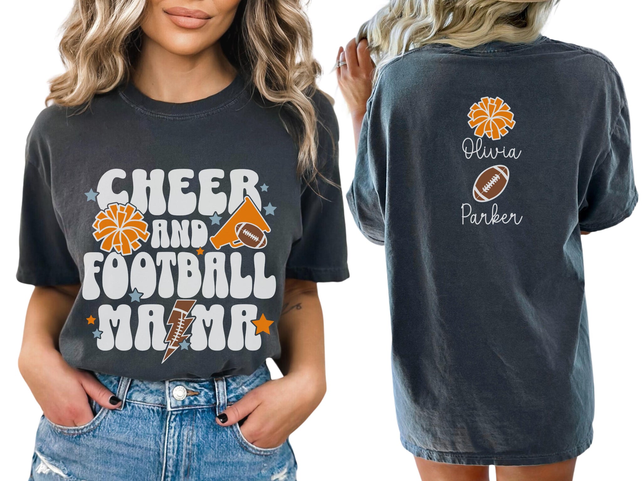 Cheer Football Mom Shirt with Names, Football Cheer Mom Shirt, Football Cheer Mama Shirts, Custom Football Cheer Shirt Personalized Mom Gift 12 FB2308