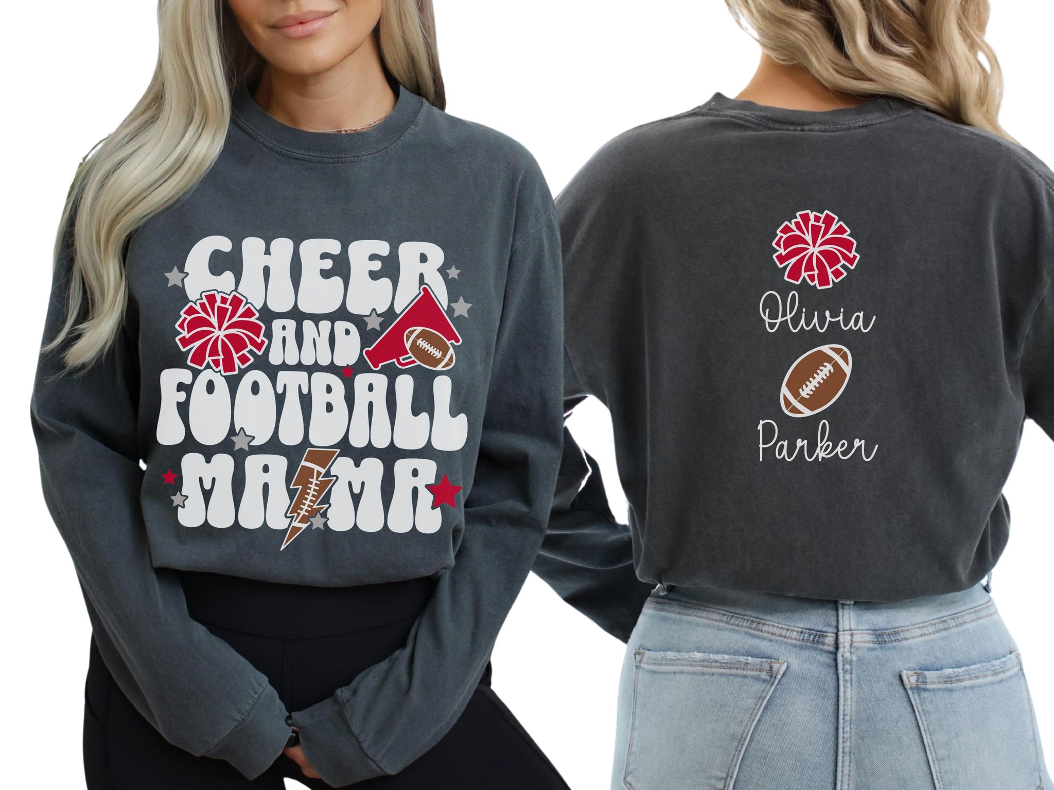 Cheer Football Mom Shirt with Names, Football Cheer Mom Shirt, Football Cheer Mama Shirts, Custom Football Cheer Shirt Personalized Mom Gift  FB2308