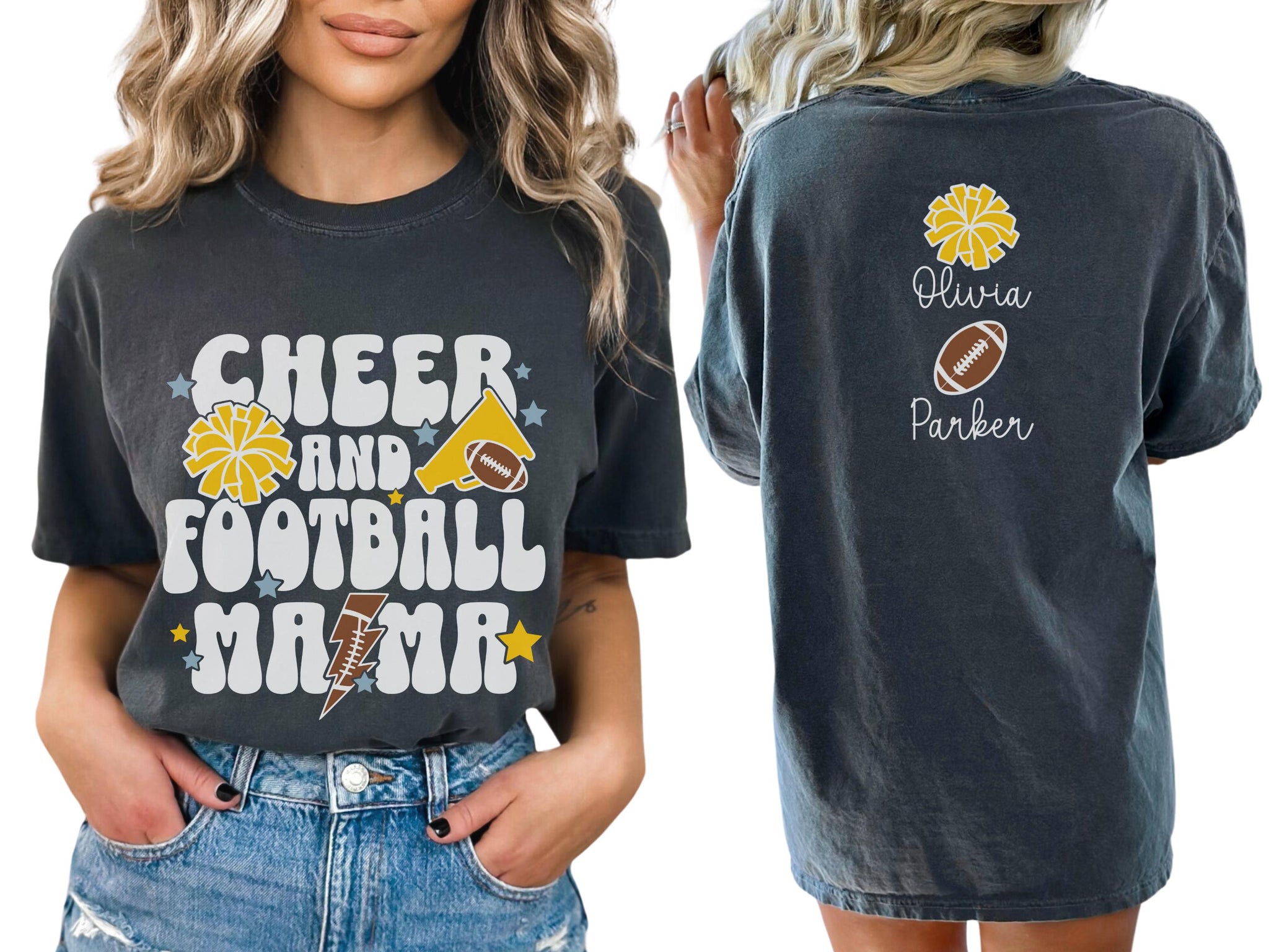 Cheer Football Mom Shirt with Names, Football Cheer Mom Shirt, Football Cheer Mama Shirts, Custom Football Cheer Shirt Personalized Mom Gift 4 FB2308