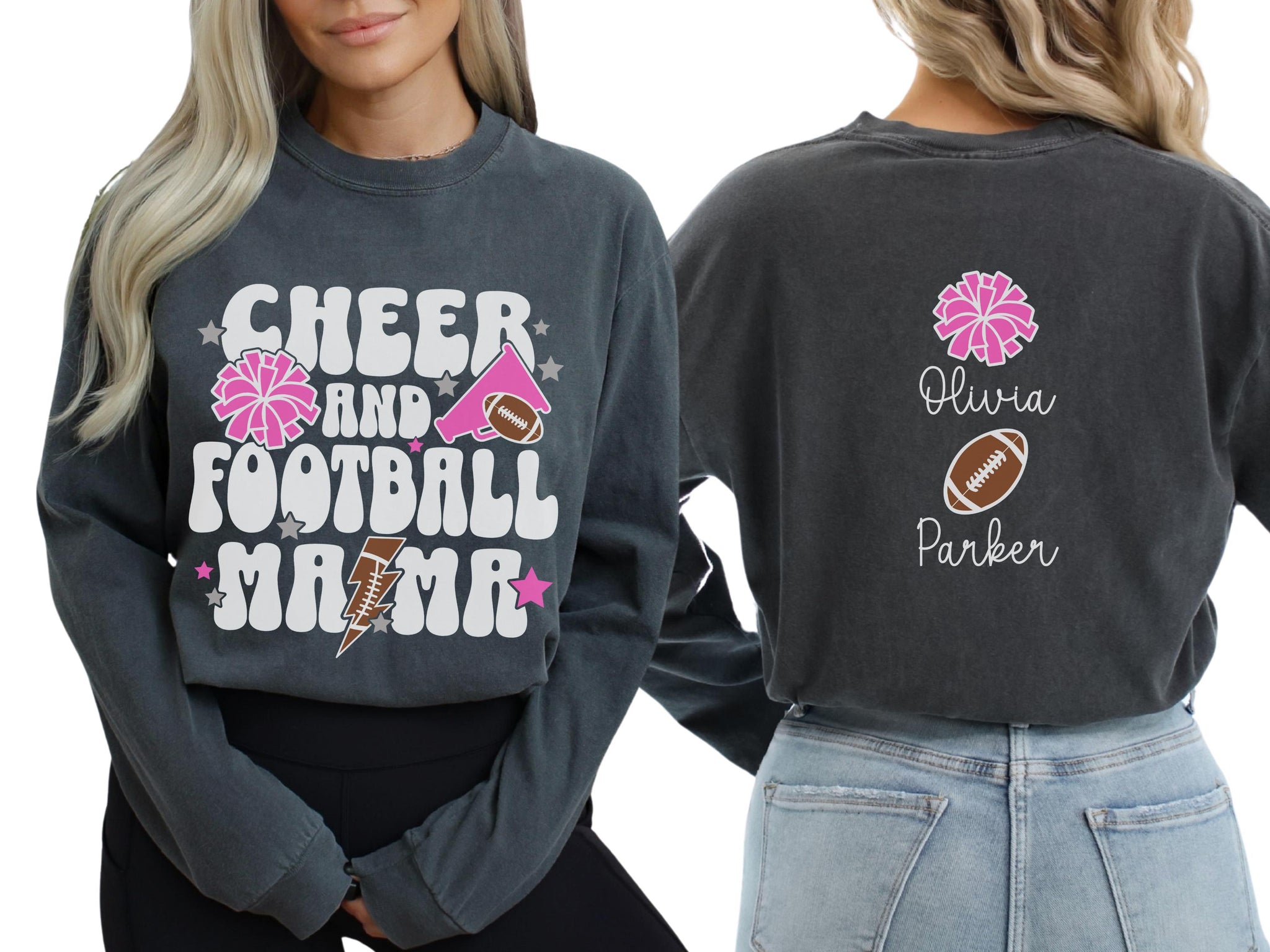 Cheer Football Mom Shirt with Names, Football Cheer Mom Shirt, Football Cheer Mama Shirts, Custom Football Cheer Shirt Personalized Mom Gift 6 FB2308