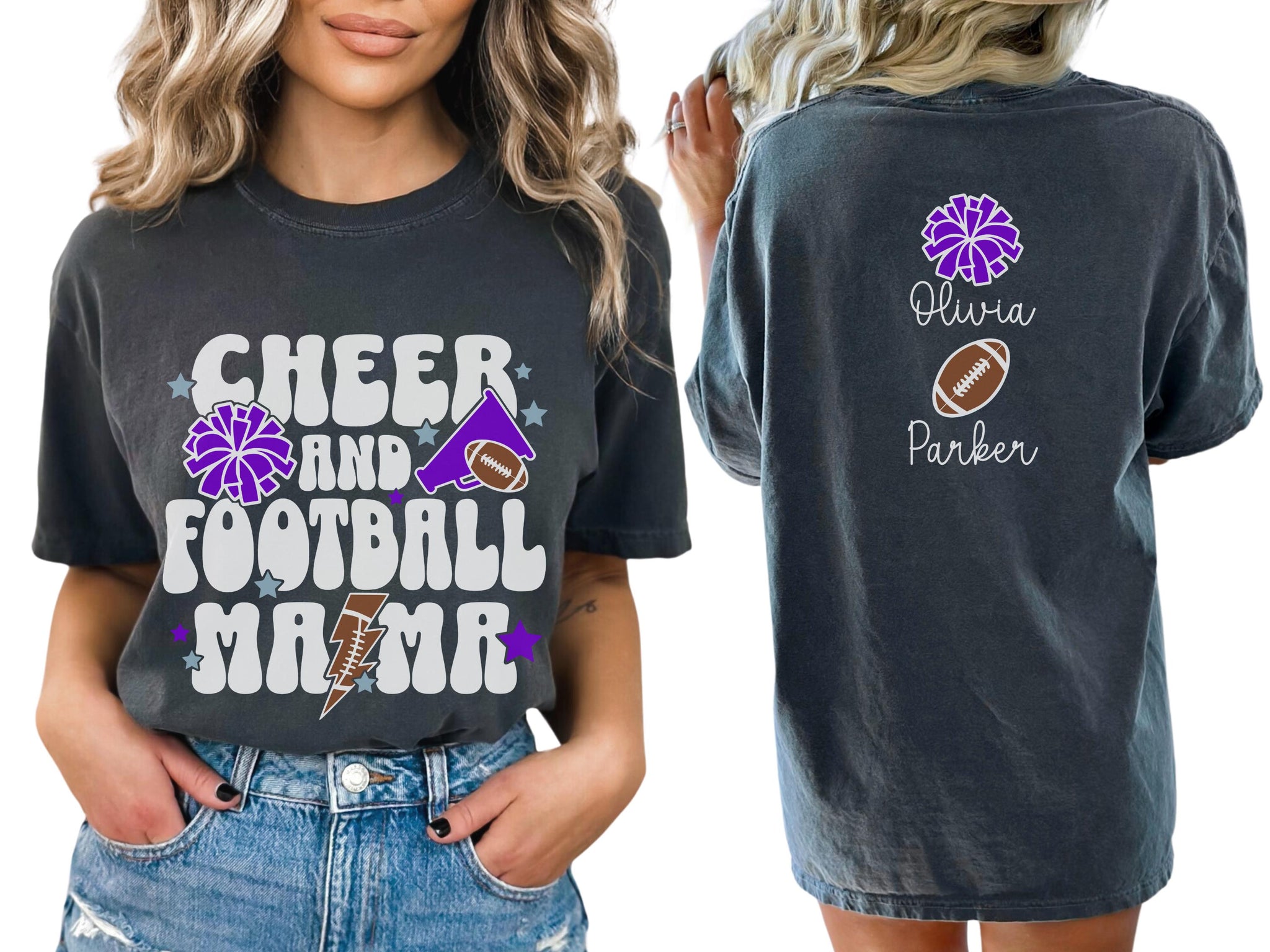 Cheer Football Mom Shirt with Names, Football Cheer Mom Shirt, Football Cheer Mama Shirts, Custom Football Cheer Shirt Personalized Mom Gift 8 FB2308