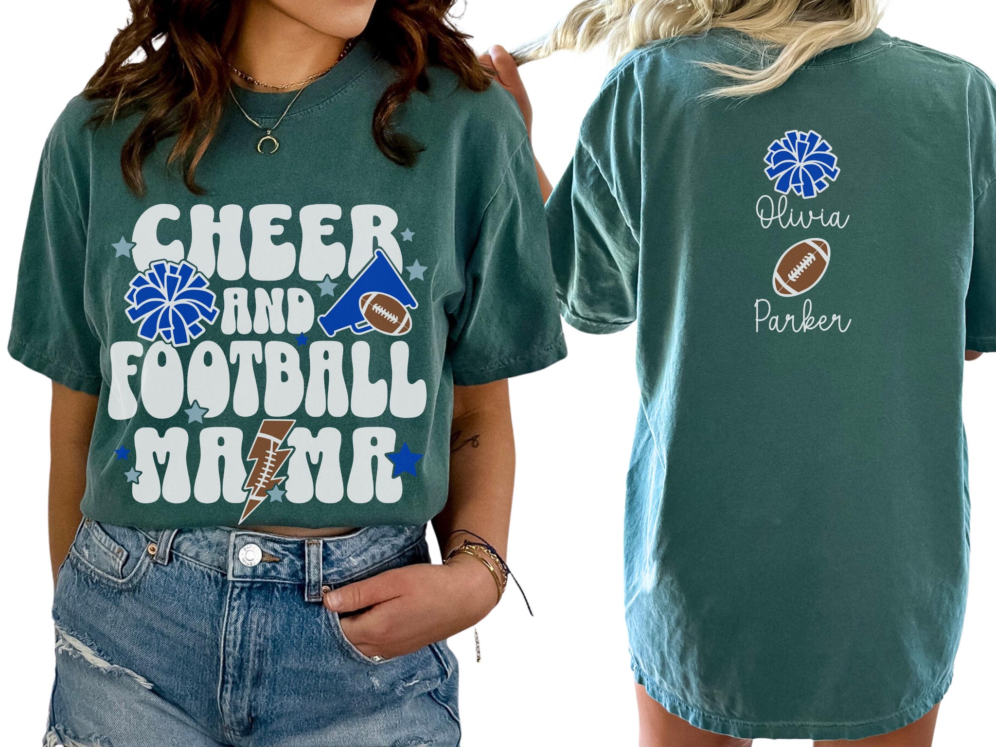 Cheer Football Mom Shirt with Names, Football Cheer Mom Shirt, Football Cheer Mama Shirts, Custom Football Cheer Shirt Personalized Mom Gift 10 FB2308