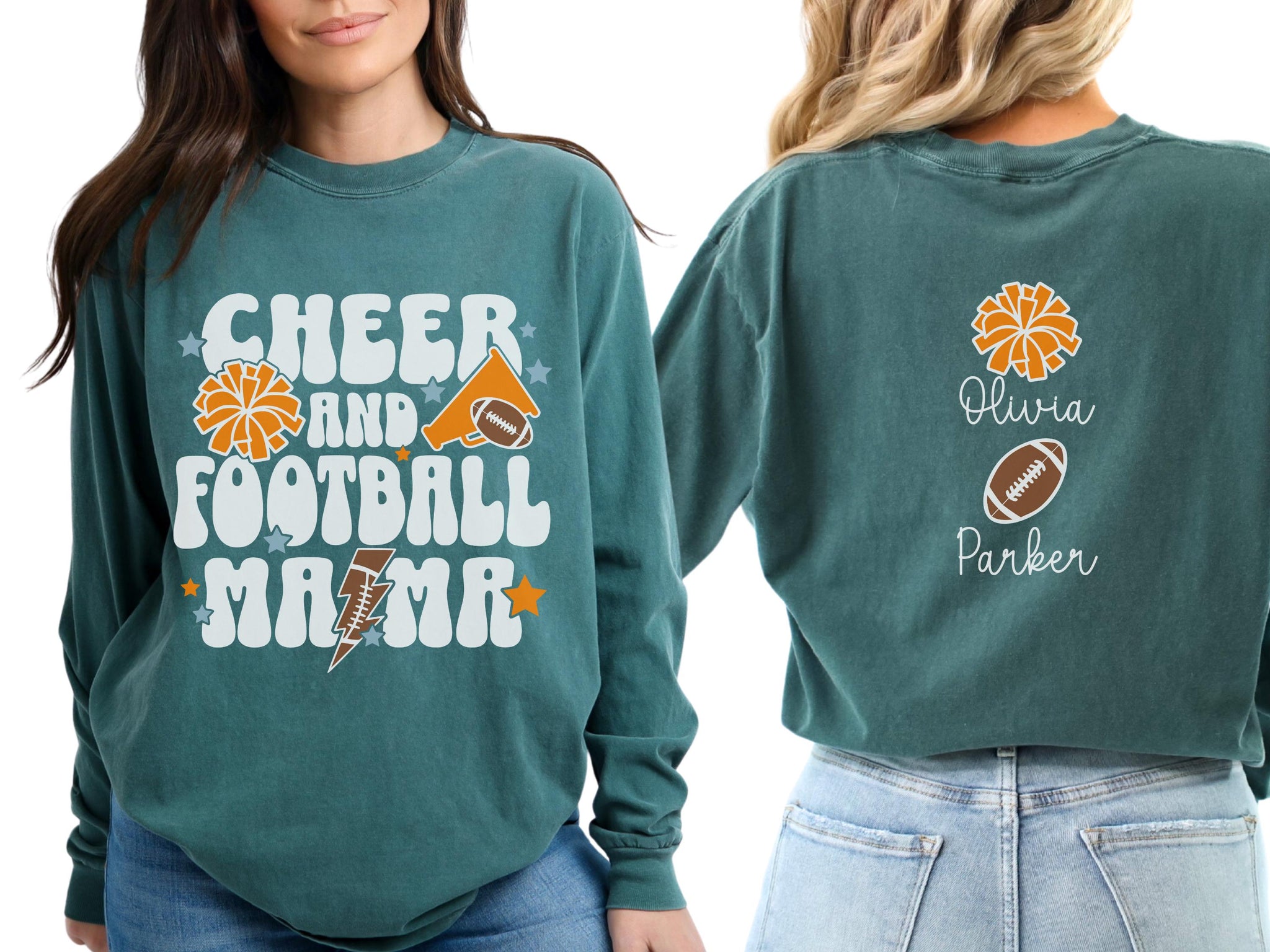 Cheer Football Mom Shirt with Names, Football Cheer Mom Shirt, Football Cheer Mama Shirts, Custom Football Cheer Shirt Personalized Mom Gift 11 FB2308