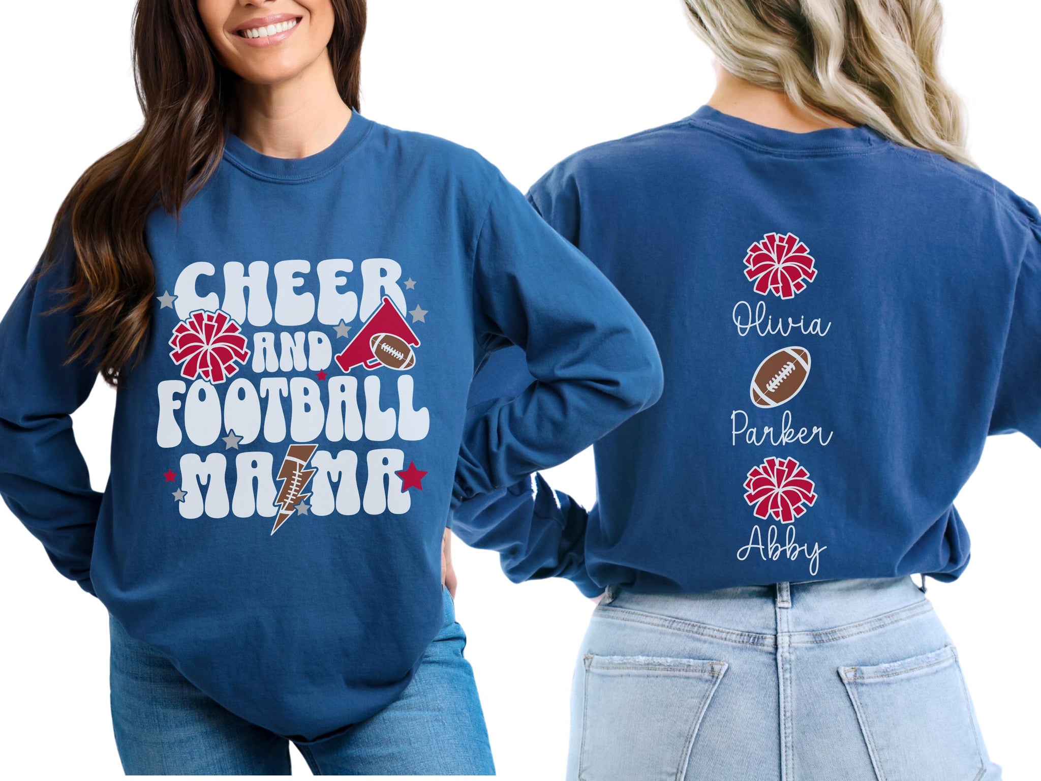 Cheer Football Mom Shirt with Names, Football Cheer Mom Shirt, Football Cheer Mama Shirts, Custom Football Cheer Shirt Personalized Mom Gift  FB2308