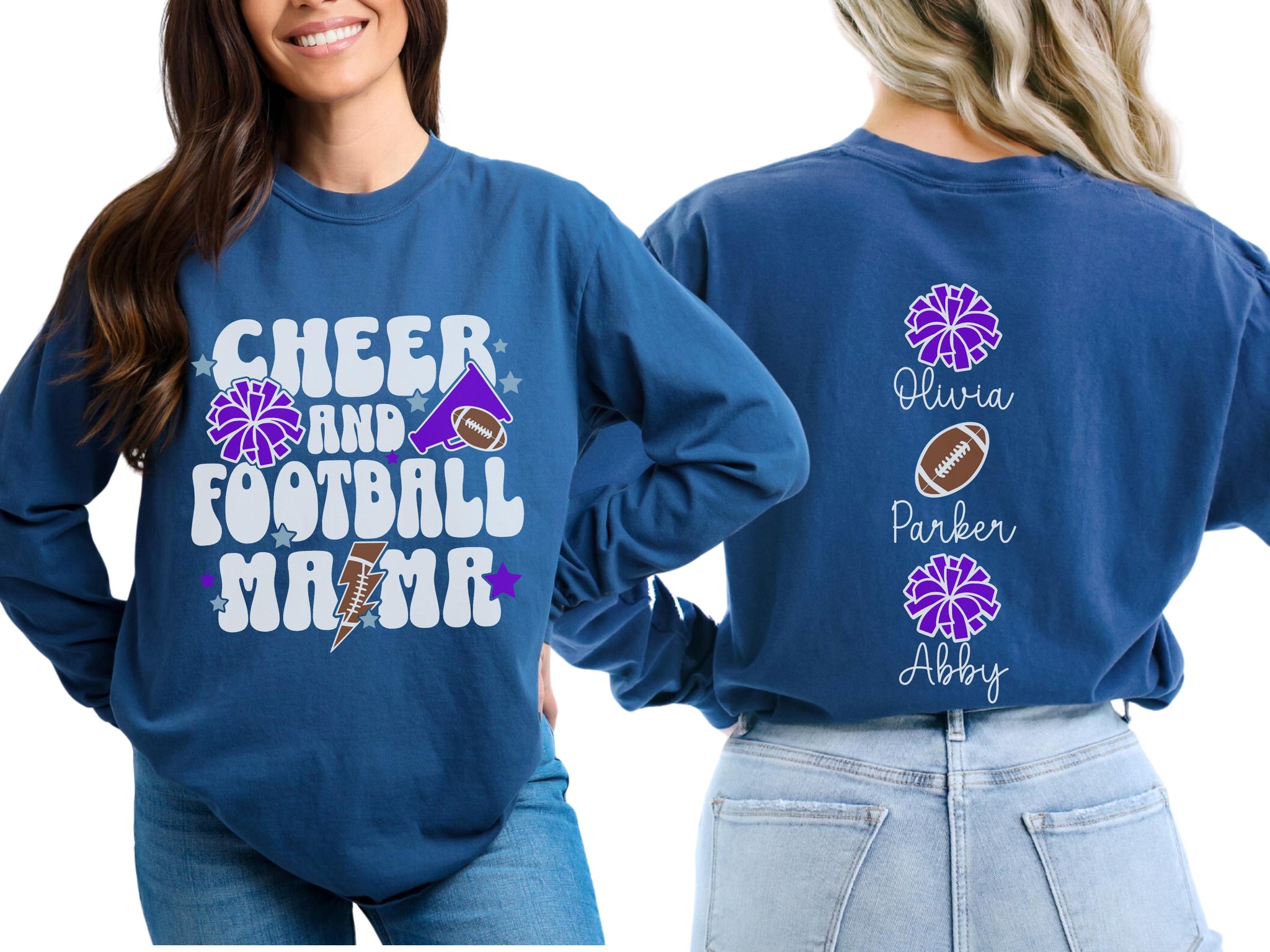 Cheer Football Mom Shirt with Names, Football Cheer Mom Shirt, Football Cheer Mama Shirts, Custom Football Cheer Shirt Personalized Mom Gift 5 FB2308