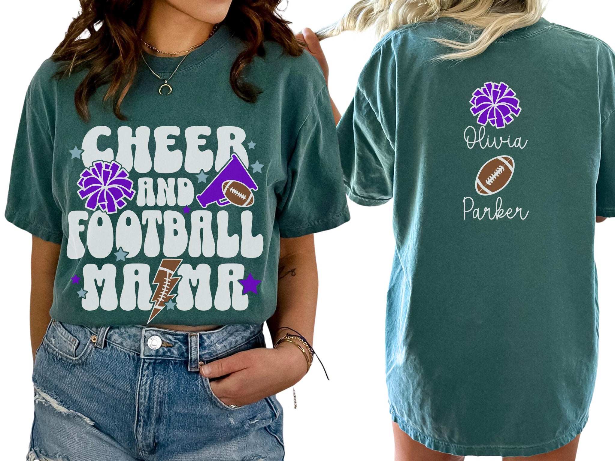 Cheer Football Mom Shirt with Names, Football Cheer Mom Shirt, Football Cheer Mama Shirts, Custom Football Cheer Shirt Personalized Mom Gift 8 FB2308