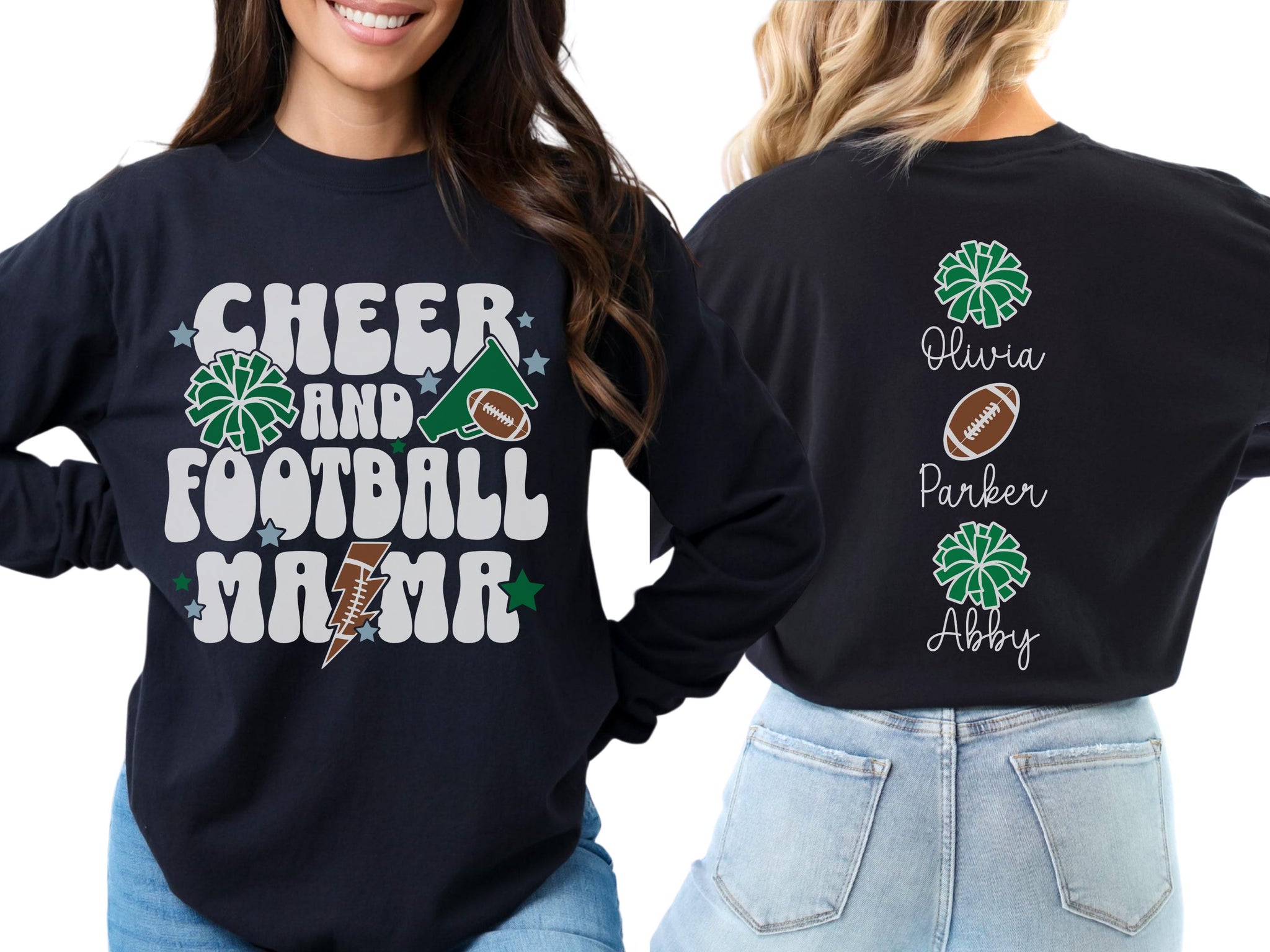 Cheer Football Mom Shirt with Names, Football Cheer Mom Shirt, Football Cheer Mama Shirts, Custom Football Cheer Shirt Personalized Mom Gift 9 FB2308