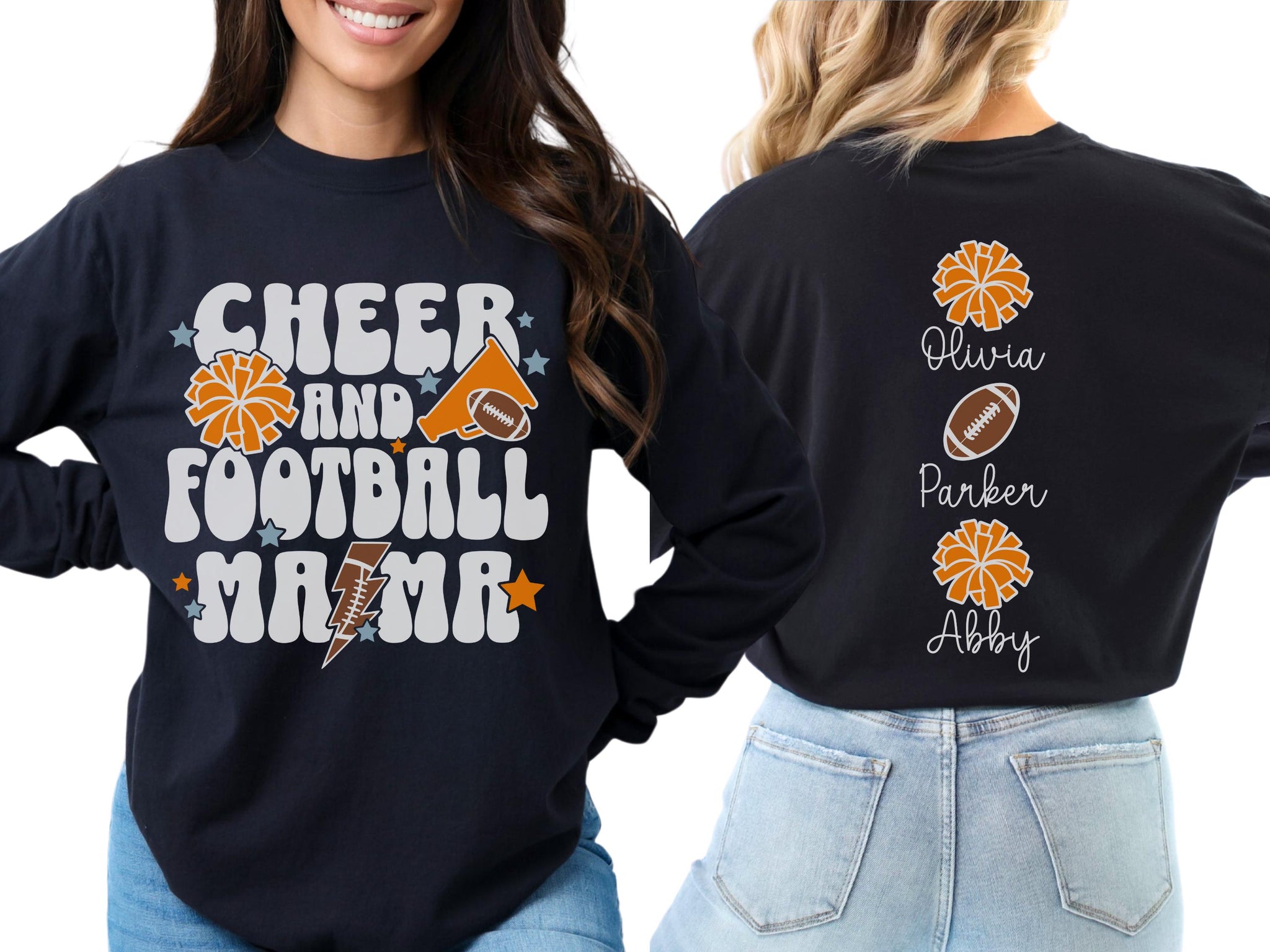 Cheer Football Mom Shirt with Names, Football Cheer Mom Shirt, Football Cheer Mama Shirts, Custom Football Cheer Shirt Personalized Mom Gift 11 FB2308