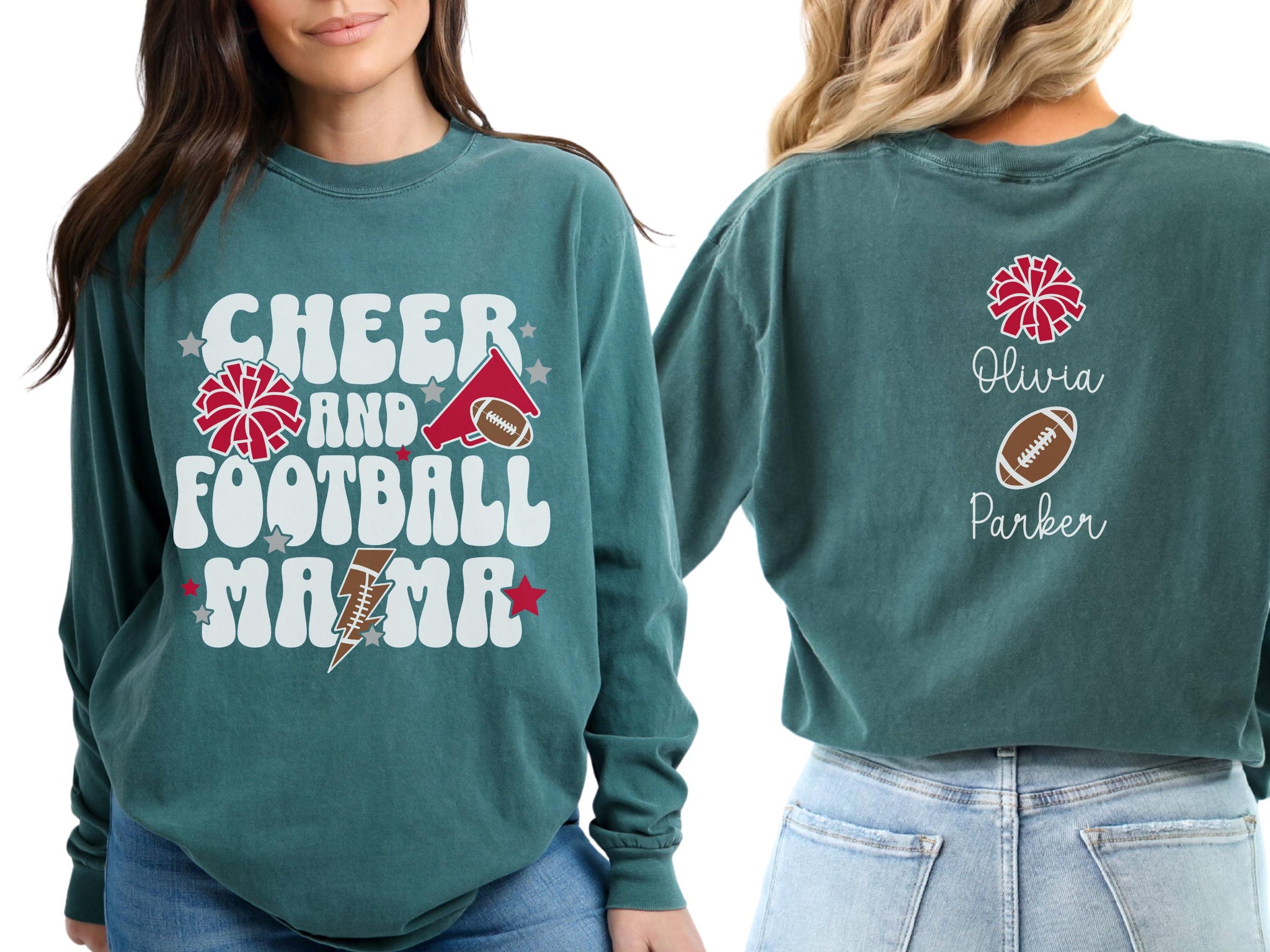 Cheer Football Mom Shirt with Names, Football Cheer Mom Shirt, Football Cheer Mama Shirts, Custom Football Cheer Shirt Personalized Mom Gift  FB2308