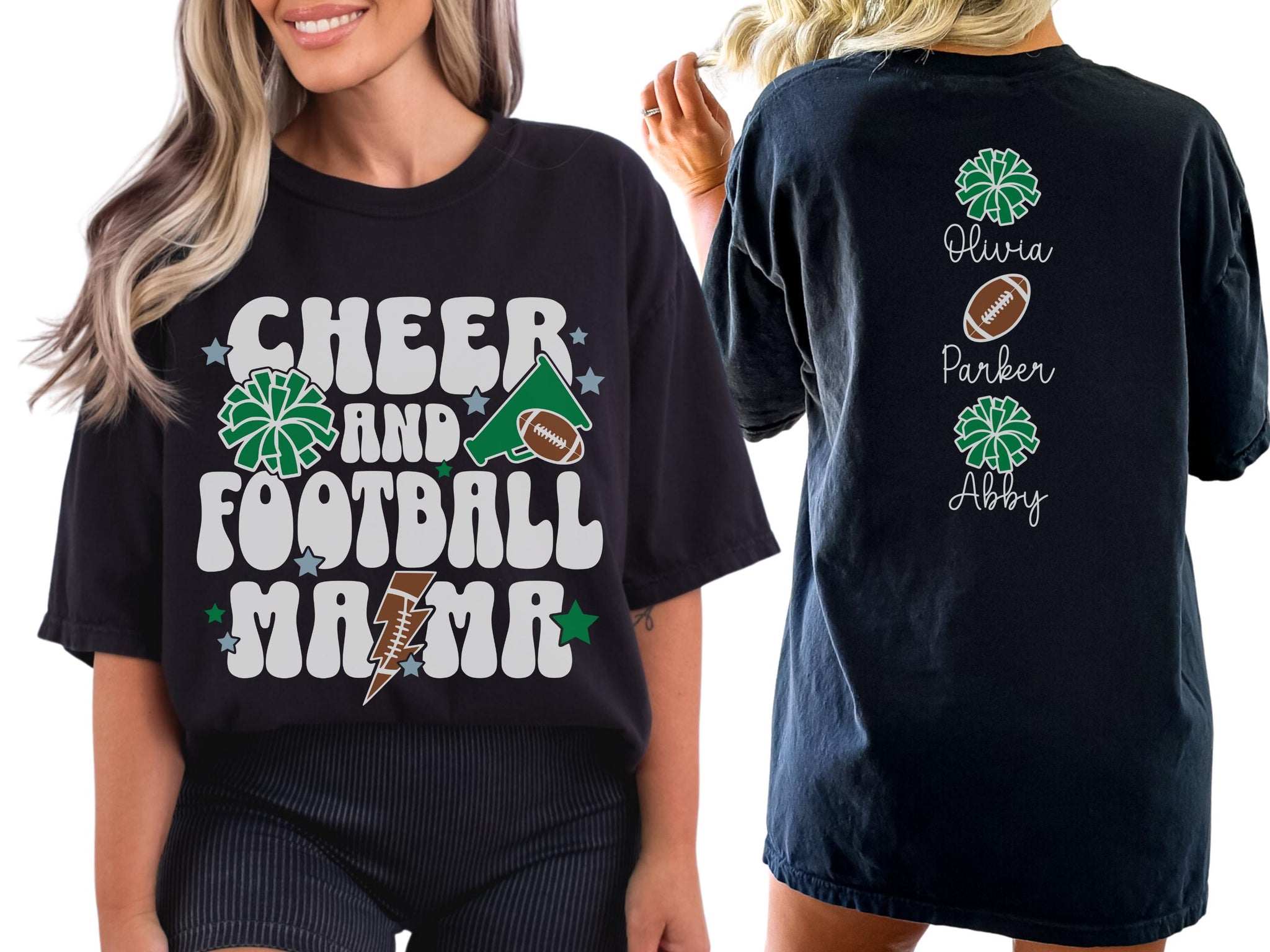 Cheer Football Mom Shirt with Names, Football Cheer Mom Shirt, Football Cheer Mama Shirts, Custom Football Cheer Shirt Personalized Mom Gift 2 FB2308