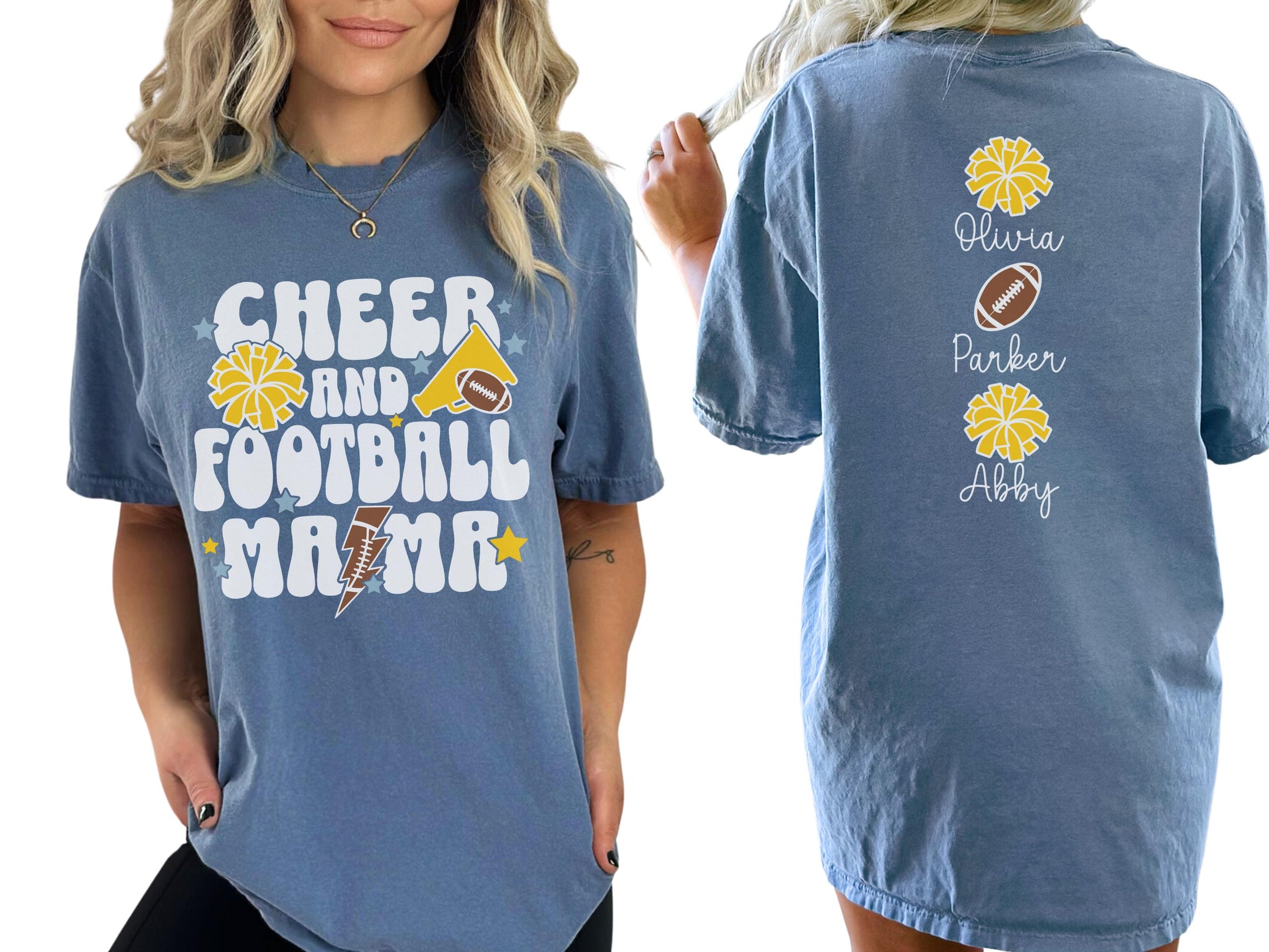 Cheer Football Mom Shirt with Names, Football Cheer Mom Shirt, Football Cheer Mama Shirts, Custom Football Cheer Shirt Personalized Mom Gift 4 FB2308