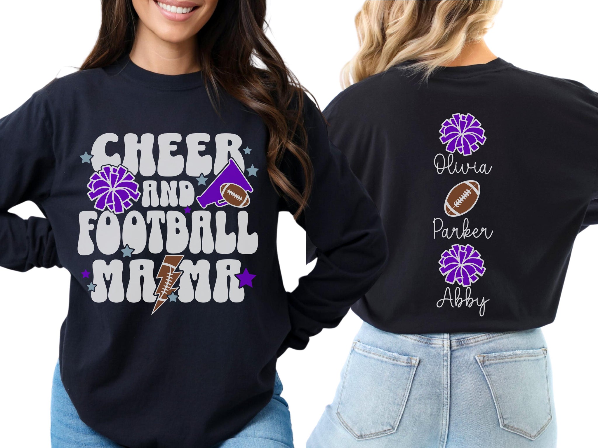 Cheer Football Mom Shirt with Names, Football Cheer Mom Shirt, Football Cheer Mama Shirts, Custom Football Cheer Shirt Personalized Mom Gift 5 FB2308