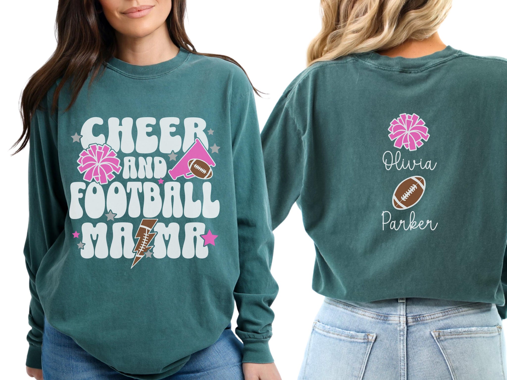 Cheer Football Mom Shirt with Names, Football Cheer Mom Shirt, Football Cheer Mama Shirts, Custom Football Cheer Shirt Personalized Mom Gift 6 FB2308