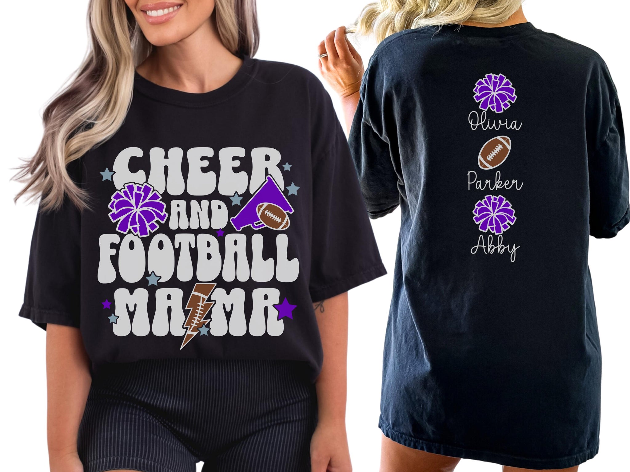 Cheer Football Mom Shirt with Names, Football Cheer Mom Shirt, Football Cheer Mama Shirts, Custom Football Cheer Shirt Personalized Mom Gift 8 FB2308