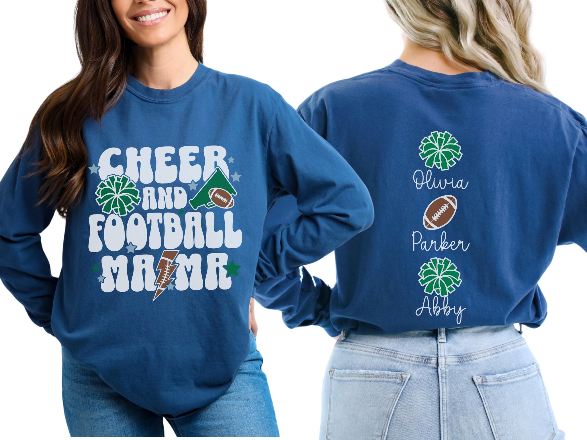 Cheer Football Mom Shirt with Names, Football Cheer Mom Shirt, Football Cheer Mama Shirts, Custom Football Cheer Shirt Personalized Mom Gift 9 FB2308