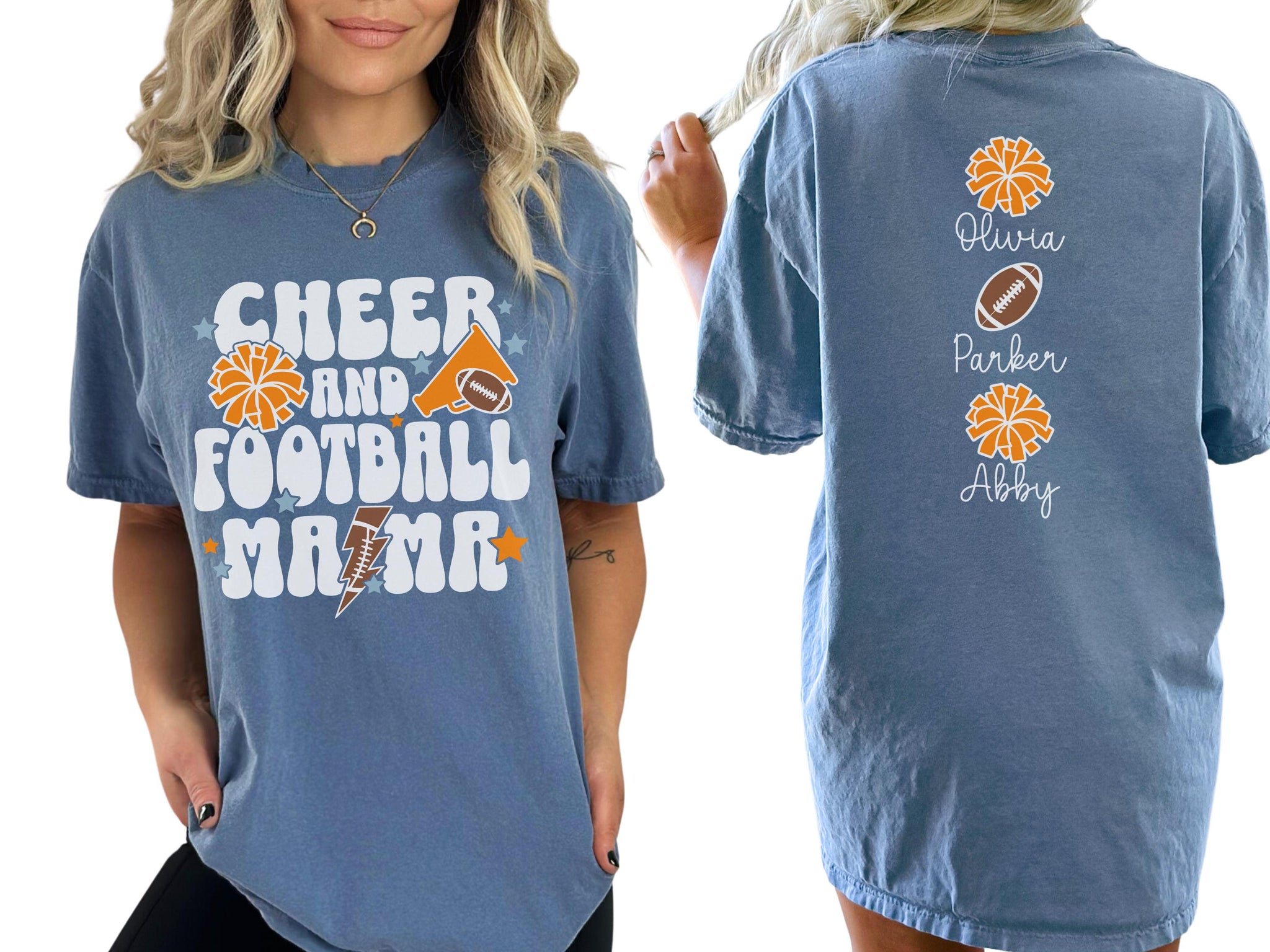 Cheer Football Mom Shirt with Names, Football Cheer Mom Shirt, Football Cheer Mama Shirts, Custom Football Cheer Shirt Personalized Mom Gift 12 FB2308