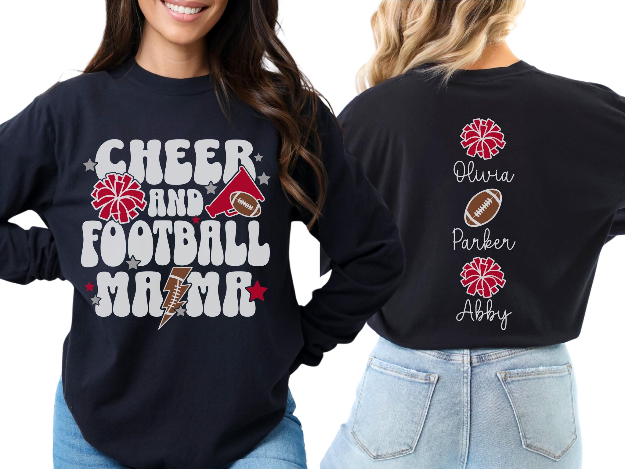 Cheer Football Mom Shirt with Names, Football Cheer Mom Shirt, Football Cheer Mama Shirts, Custom Football Cheer Shirt Personalized Mom Gift  FB2308