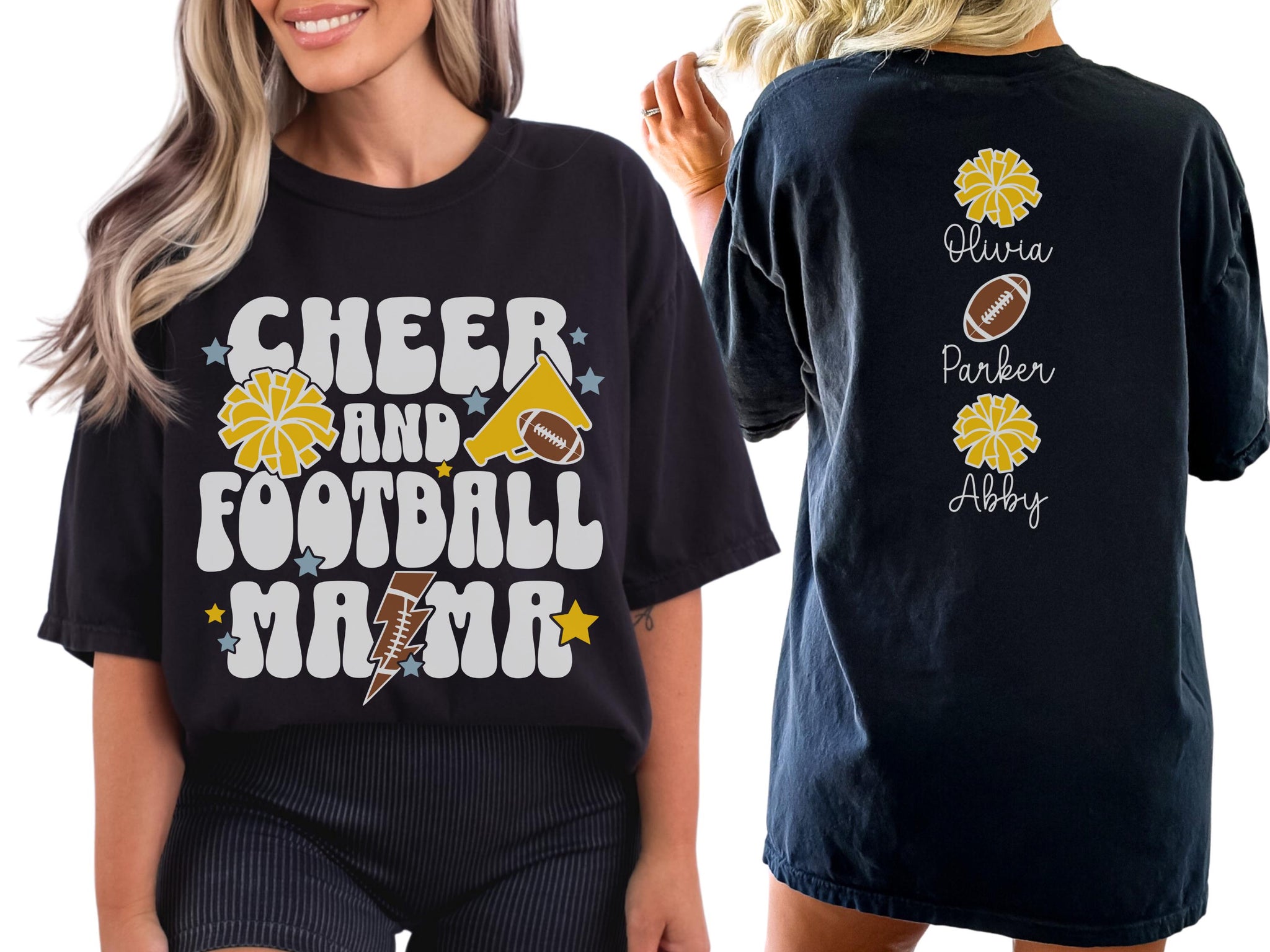 Cheer Football Mom Shirt with Names, Football Cheer Mom Shirt, Football Cheer Mama Shirts, Custom Football Cheer Shirt Personalized Mom Gift 4 FB2308