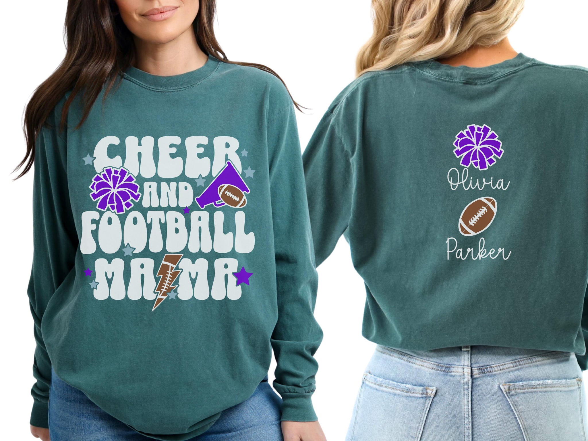 Cheer Football Mom Shirt with Names, Football Cheer Mom Shirt, Football Cheer Mama Shirts, Custom Football Cheer Shirt Personalized Mom Gift 5 FB2308