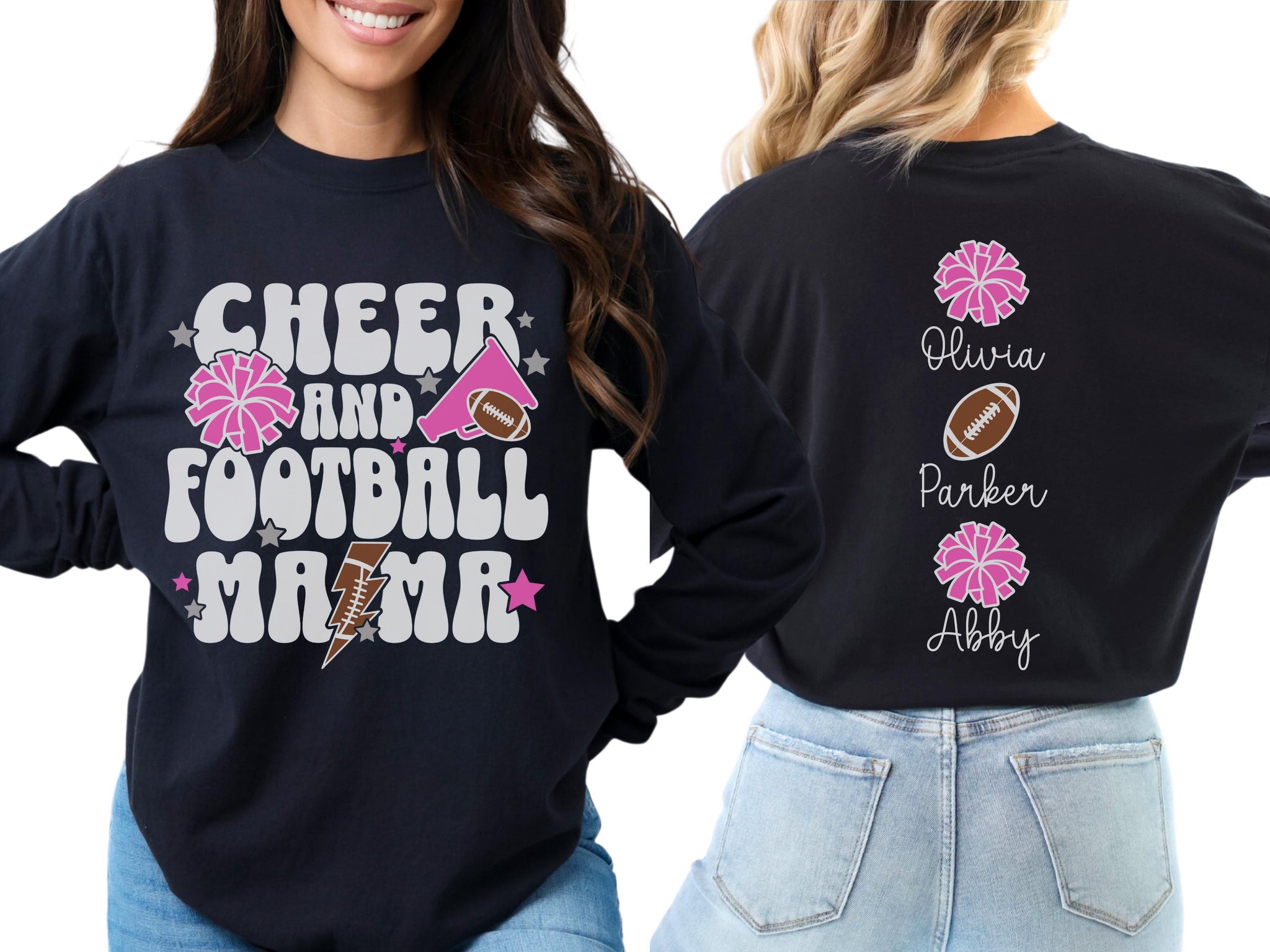 Cheer Football Mom Shirt with Names, Football Cheer Mom Shirt, Football Cheer Mama Shirts, Custom Football Cheer Shirt Personalized Mom Gift 6 FB2308