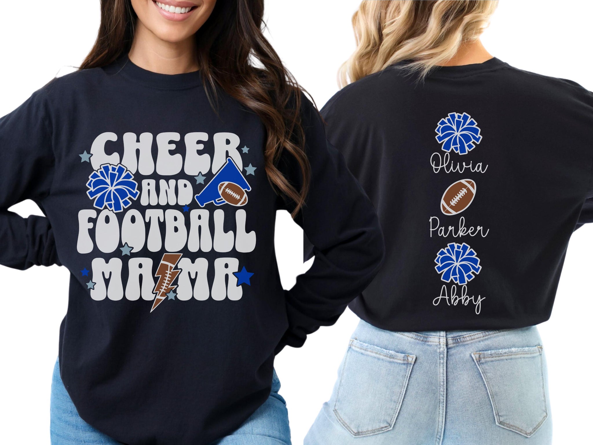 Cheer Football Mom Shirt with Names, Football Cheer Mom Shirt, Football Cheer Mama Shirts, Custom Football Cheer Shirt Personalized Mom Gift 7 FB2308