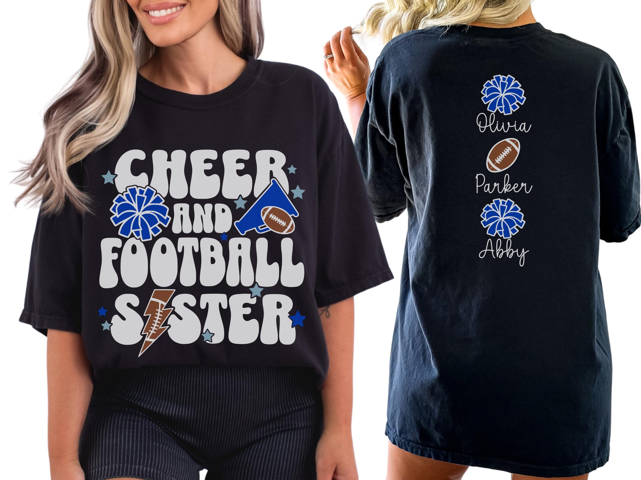 Cheer Football Sister Shirt Custom Sister TShirts Football Cheer Sister Shirt Personalized Cheer Football Shirt Football Cheer Sister Gift CUSFB