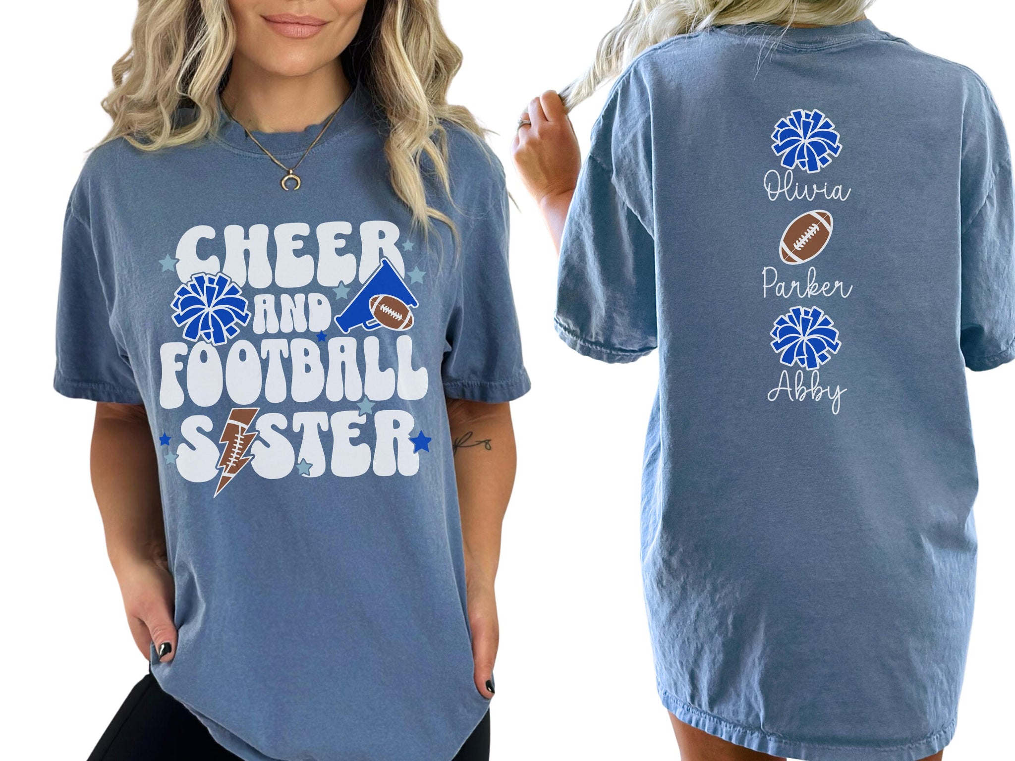 Cheer Football Sister Shirt Custom Sister TShirts Football Cheer Sister Shirt Personalized Cheer Football Shirt Football Cheer Sister Gift CUSFB