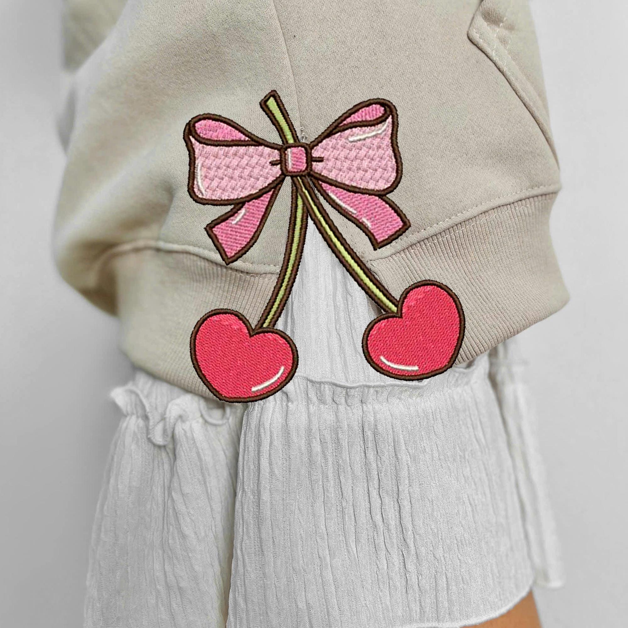 Cherry Heart Pink Coquette Side Bow Sweatshirt, Retro Pink Lover Sweater, Bow Applique Pink Girl Gifts ESIBOW