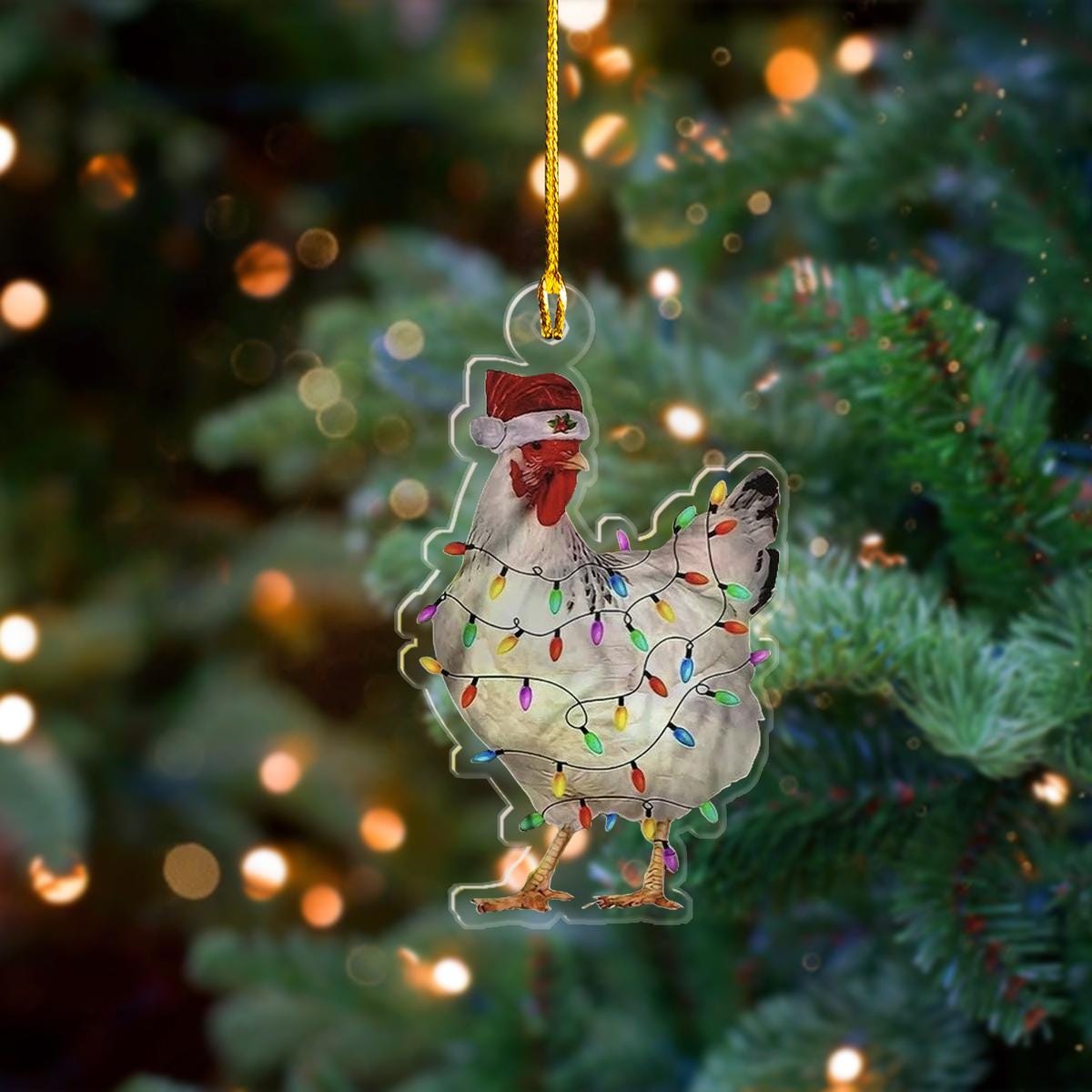 Chicken Christmas Light Ornament, Christmas Gift For Chicken Lovers Ornament, Chicken Ornament, Farmer Ornament, Christmas Flat Ornament ORNO5