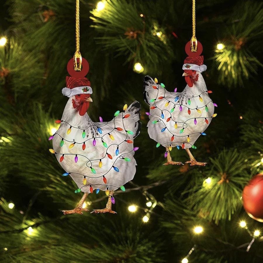 Chicken Christmas Light Ornament, Christmas Gift For Chicken Lovers Ornament, Chicken Ornament, Farmer Ornament, Christmas Flat Ornament ORNO5