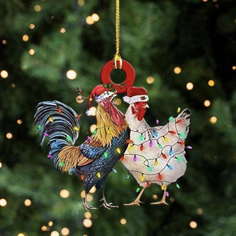 Chicken With Santa Hat and Lights Ornament, Chicken Farm Christmas Ornament, Chicken Christmas Ornament, Funny Chicken Ornament ORNO5