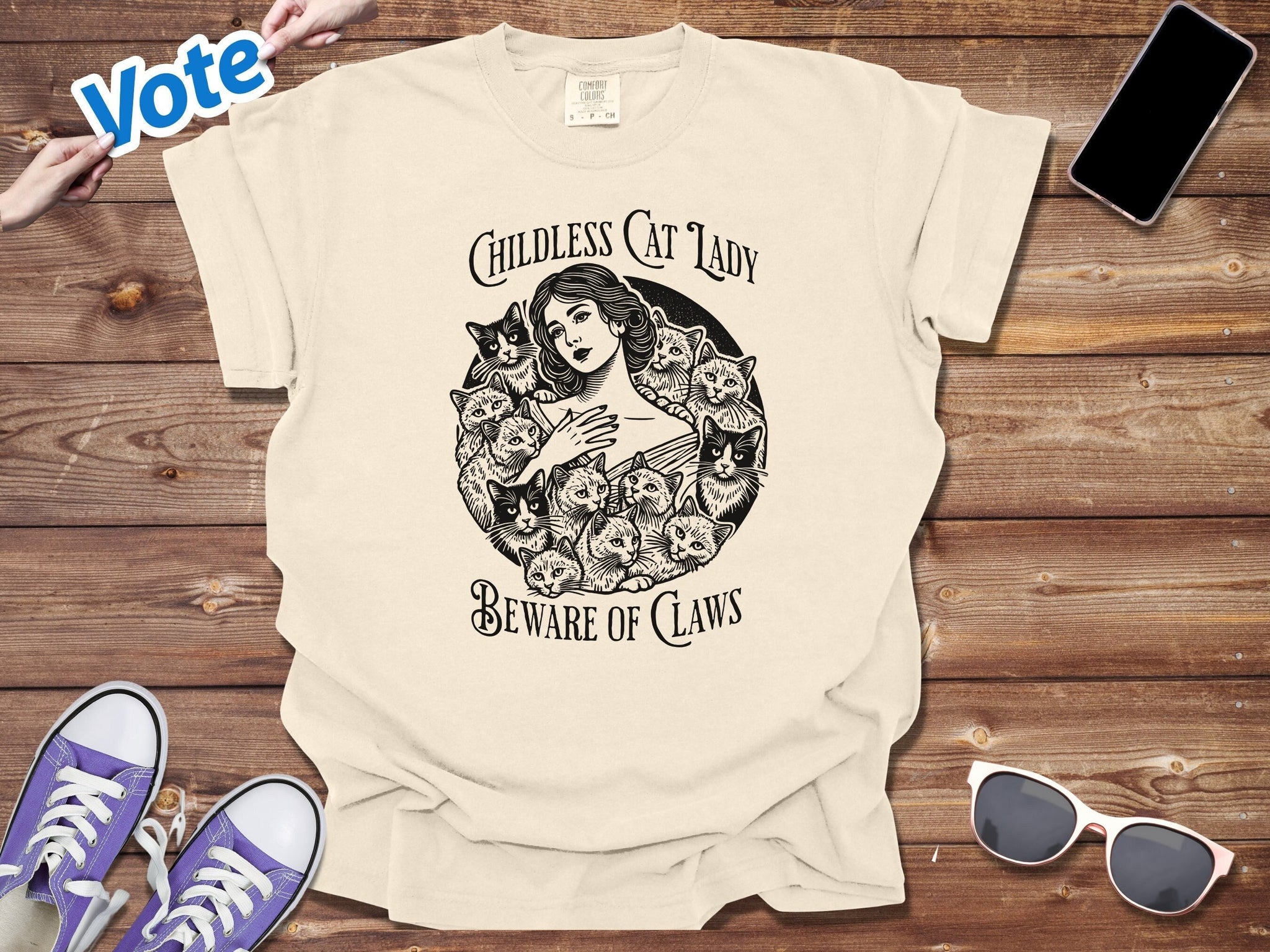 Childless Cat Lady, Beware of Claws, Vintage Cat Lady, Feminist Shirt  TD2907N 10