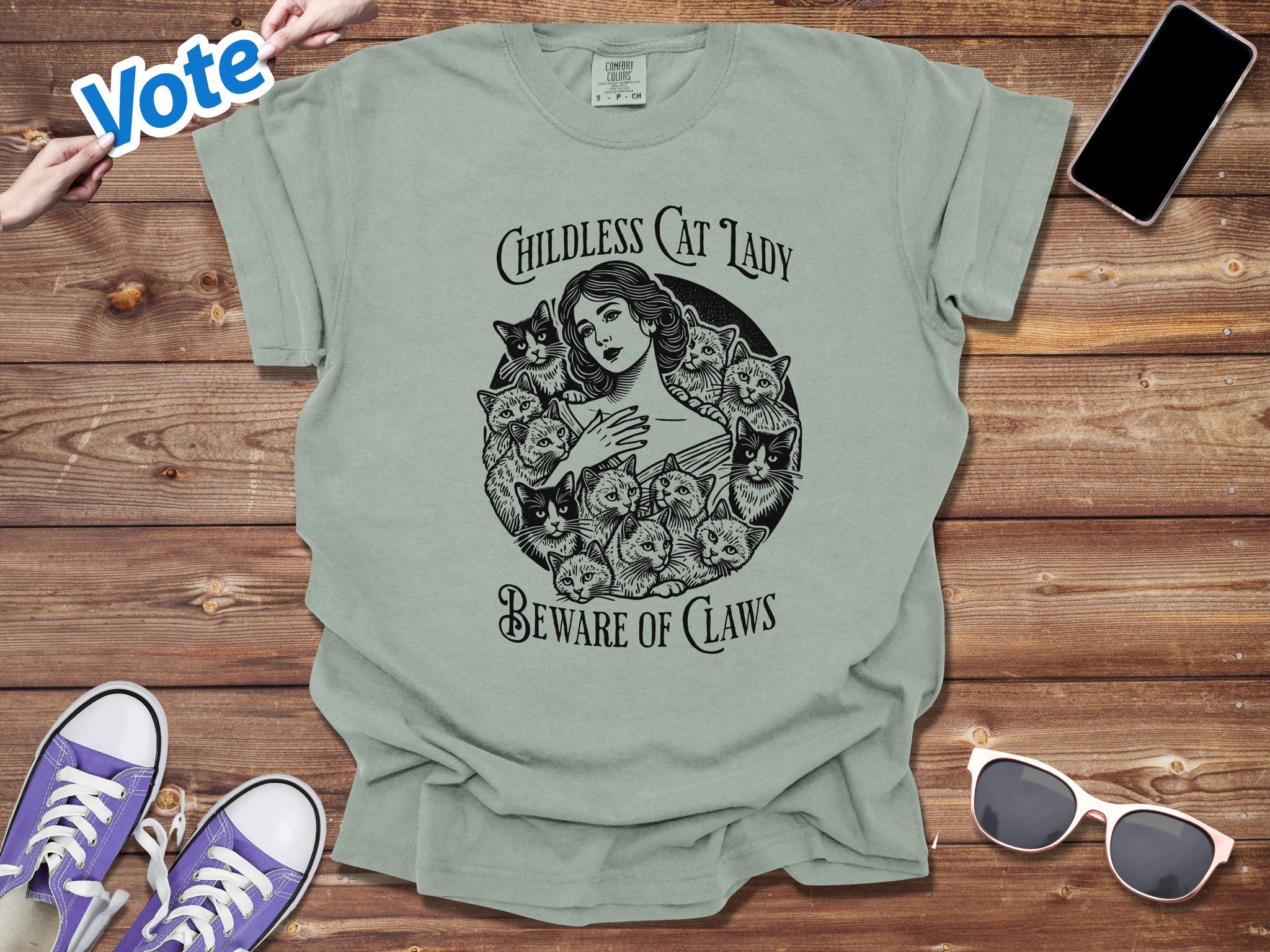 Childless Cat Lady, Beware of Claws, Vintage Cat Lady, Feminist Shirt  TD2907N 10